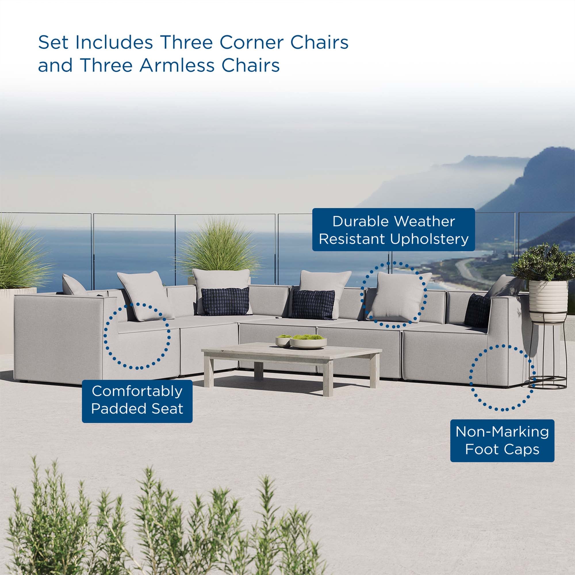 Modway Saybrook 6-Piece Outdoor Patio Upholstered Sectional Sofa