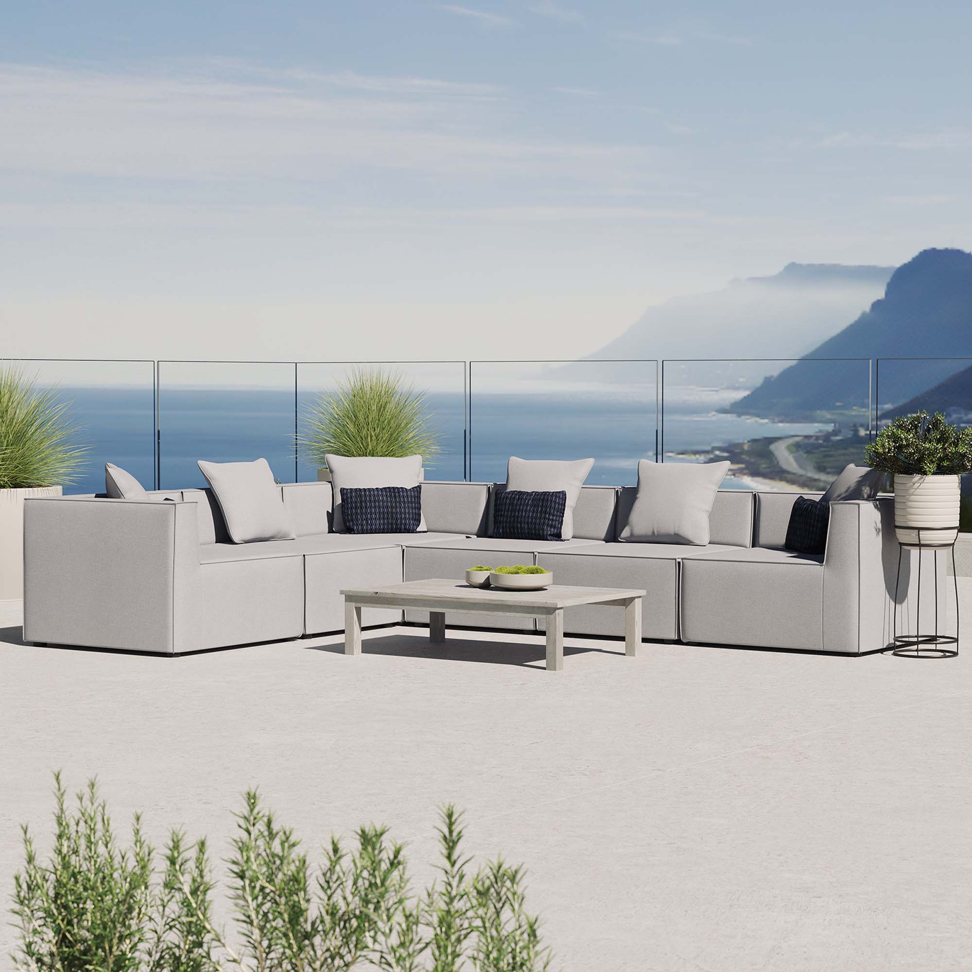 Modway Saybrook 6-Piece Outdoor Patio Upholstered Sectional Sofa