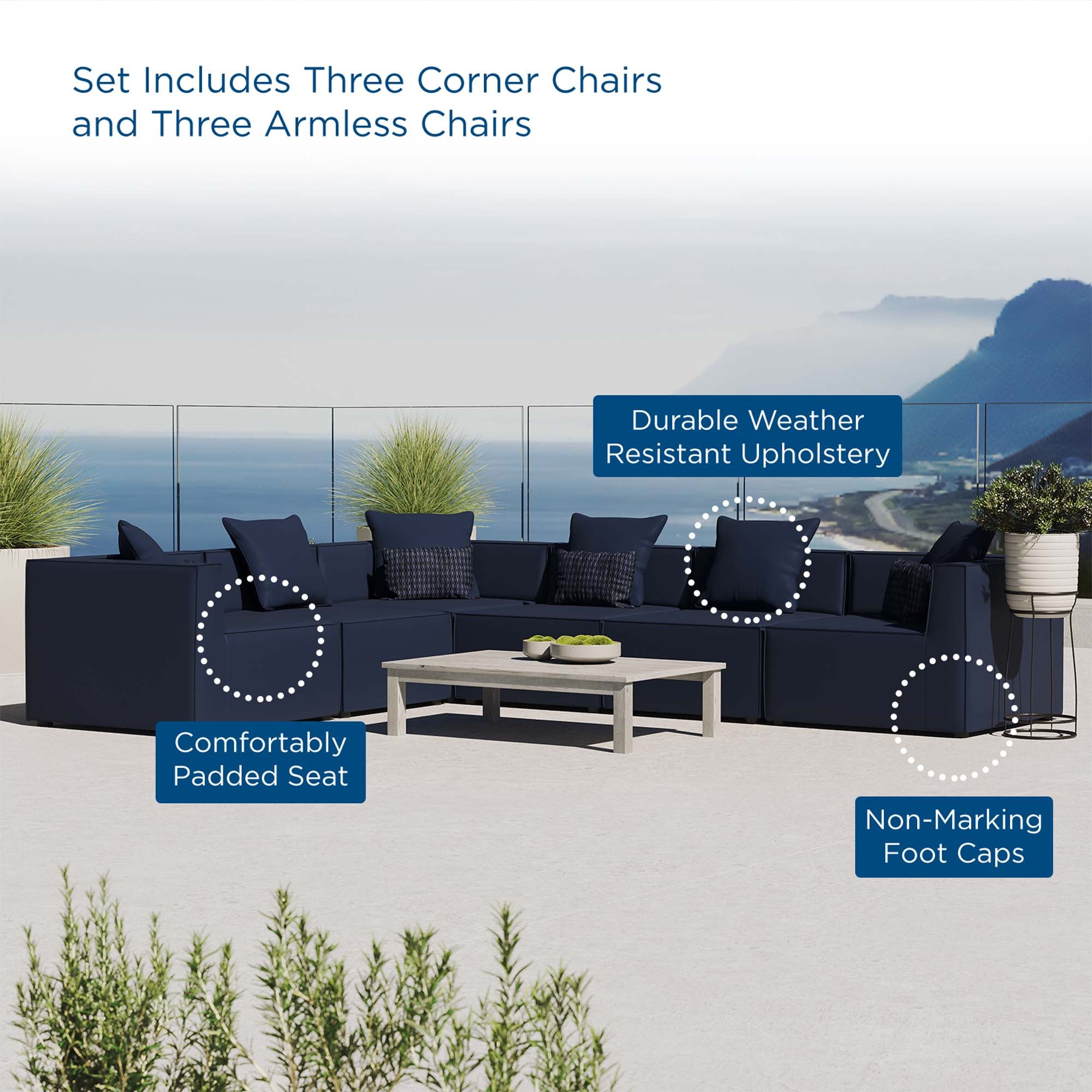 Modway Saybrook 6-Piece Outdoor Patio Upholstered Sectional Sofa