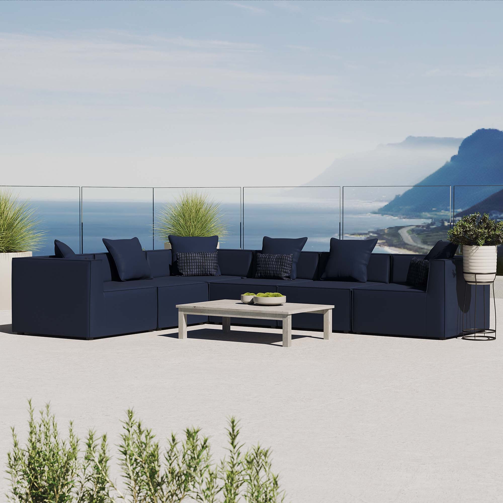 Modway Saybrook 6-Piece Outdoor Patio Upholstered Sectional Sofa