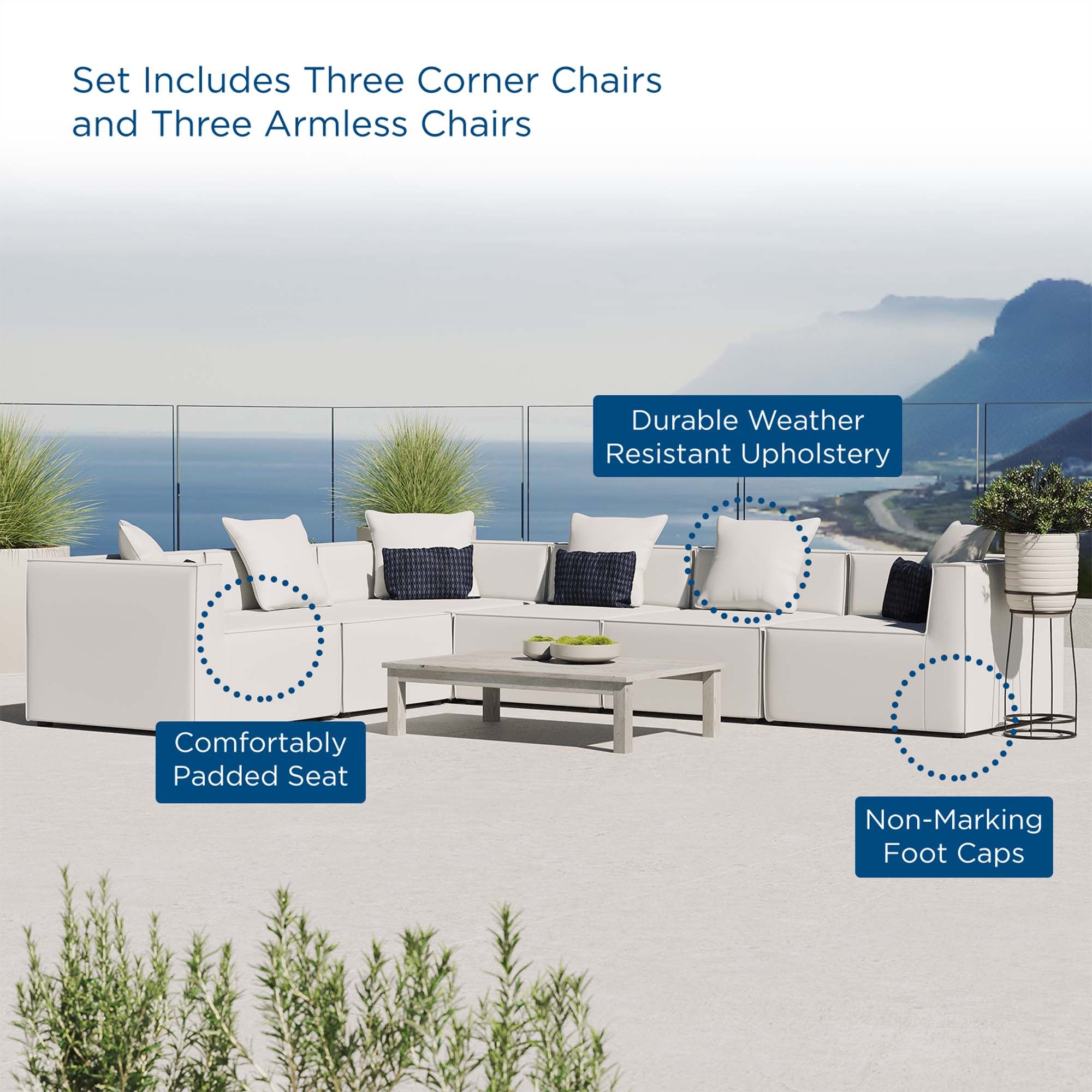 Modway Saybrook 6-Piece Outdoor Patio Upholstered Sectional Sofa