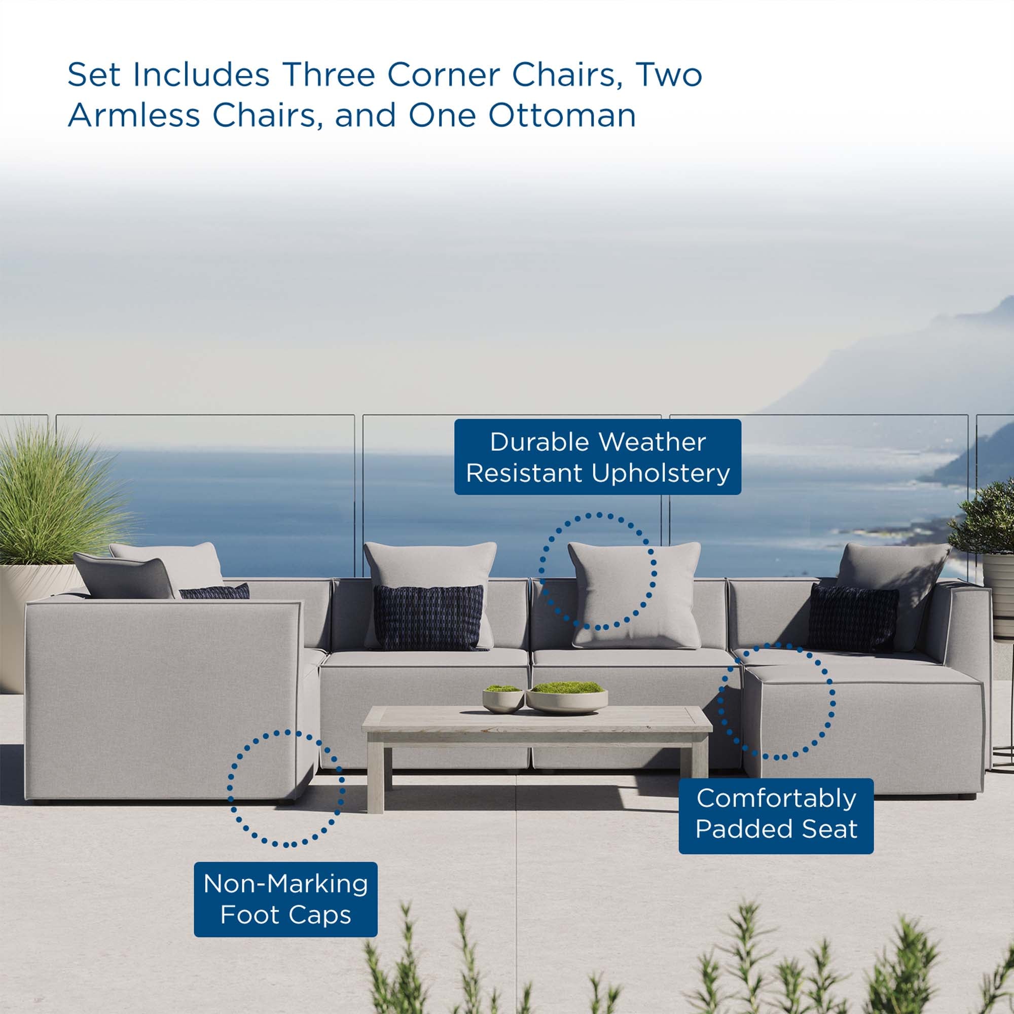 Modway Saybrook 6-Piece Outdoor Patio Upholstered Sectional Sofa