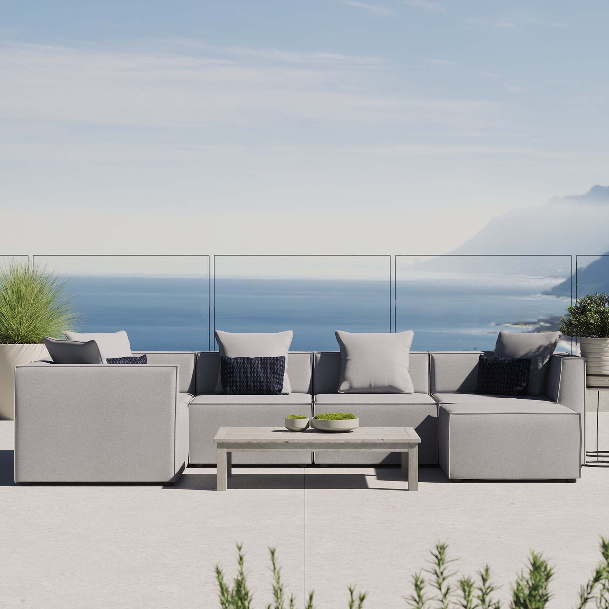 Modway Saybrook 6-Piece Outdoor Patio Upholstered Sectional Sofa