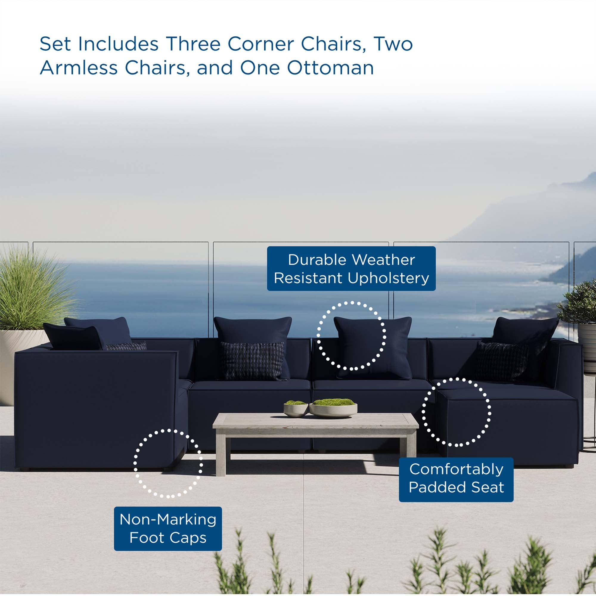 Modway Saybrook 6-Piece Outdoor Patio Upholstered Sectional Sofa