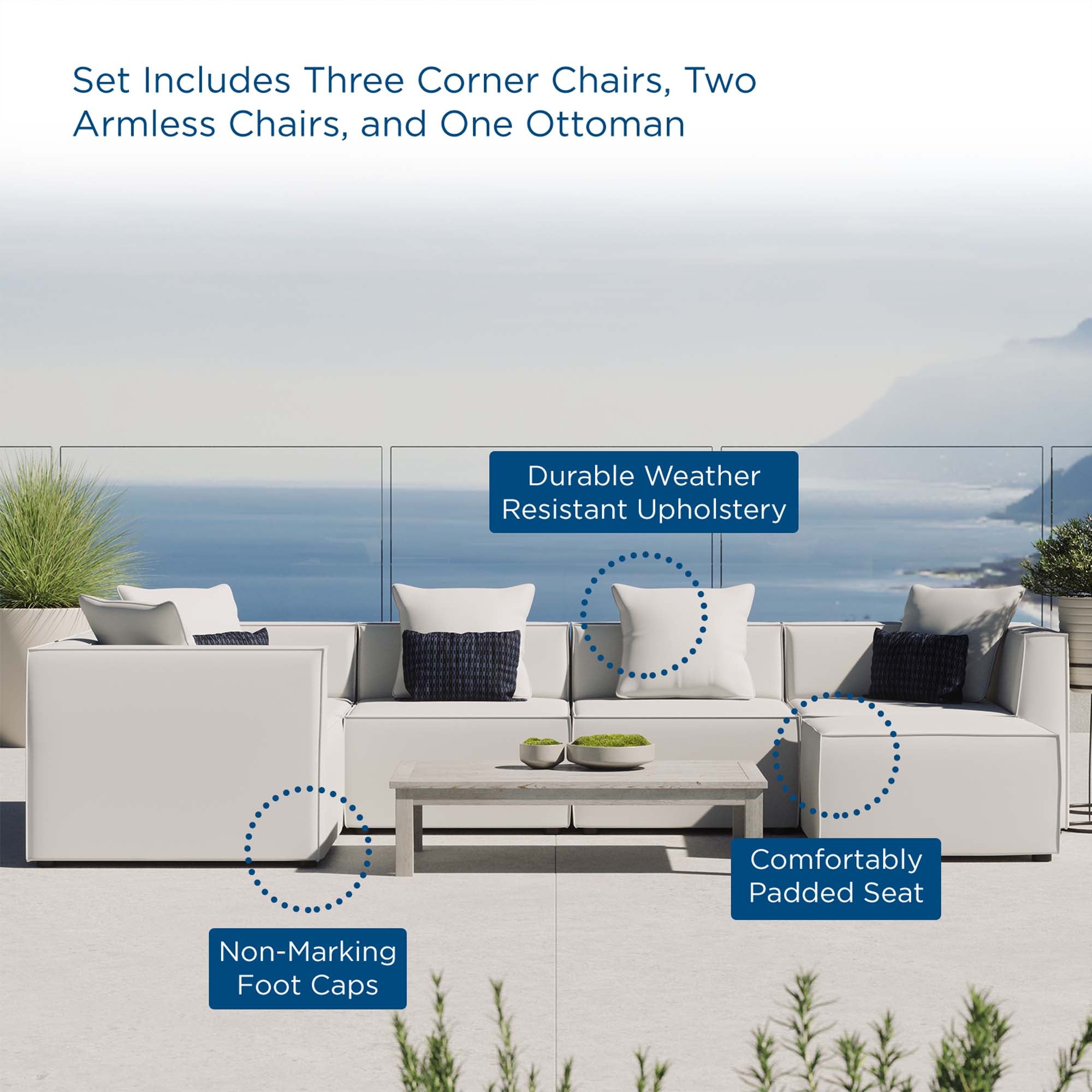 Modway Saybrook 6-Piece Outdoor Patio Upholstered Sectional Sofa