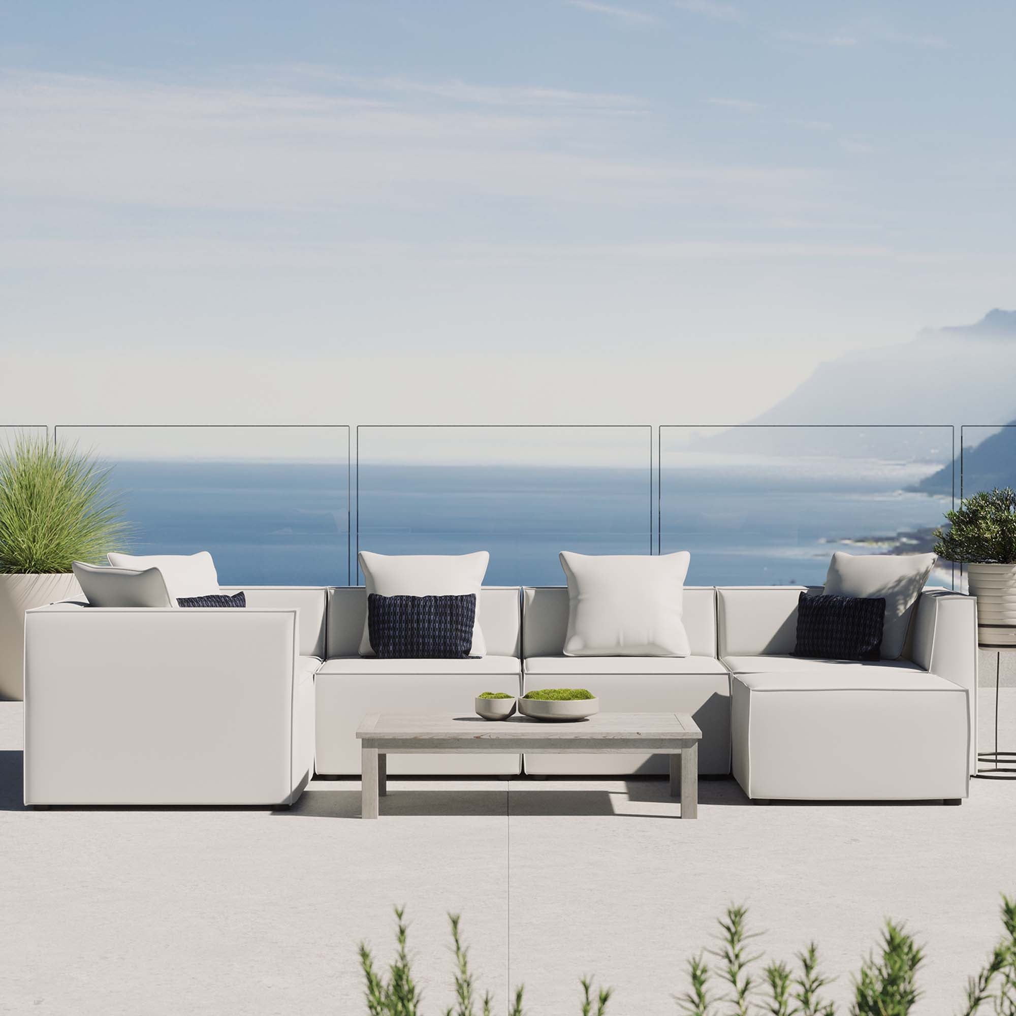 Modway Saybrook 6-Piece Outdoor Patio Upholstered Sectional Sofa