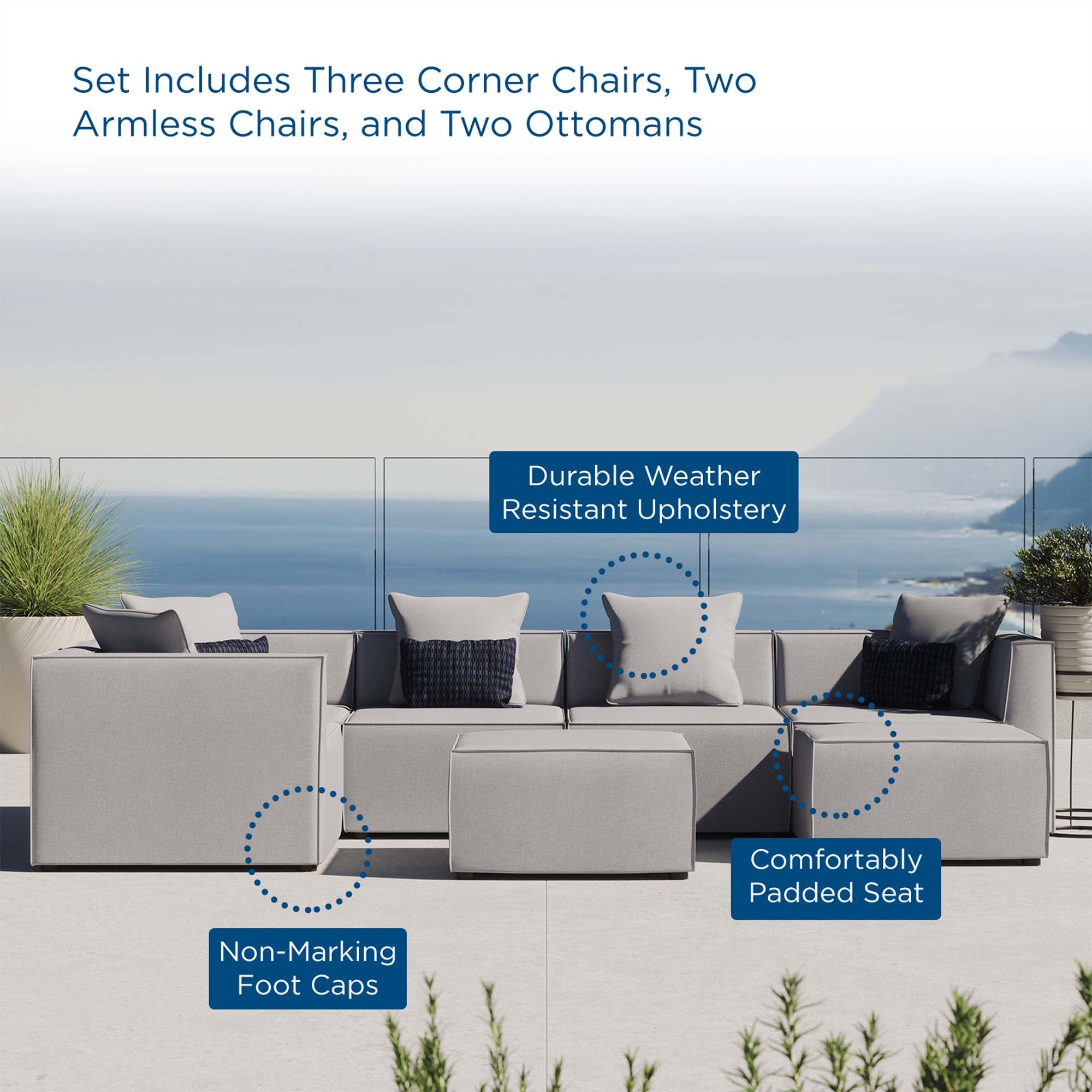 Modway Saybrook 7-Piece Outdoor Patio Upholstered Sectional Sofa