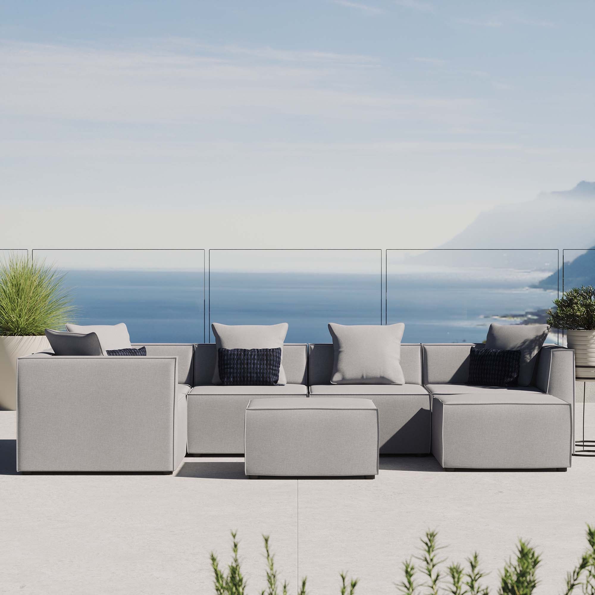 Modway Saybrook 7-Piece Outdoor Patio Upholstered Sectional Sofa
