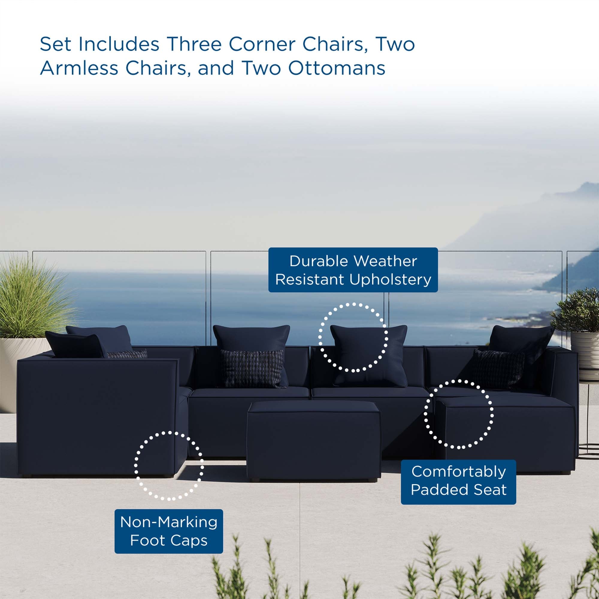 Modway Saybrook 7-Piece Outdoor Patio Upholstered Sectional Sofa