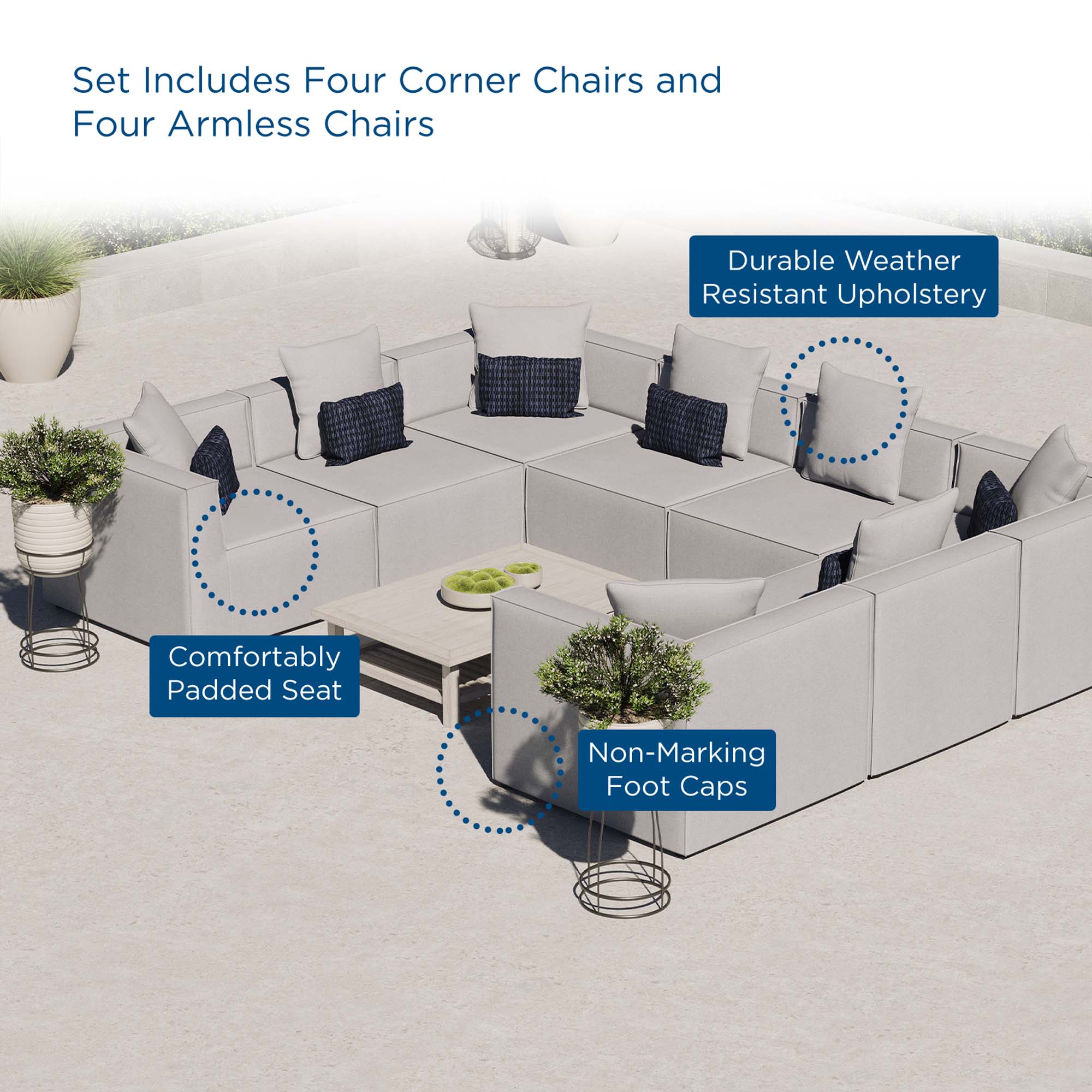 Modway Saybrook 8-Piece Outdoor Patio Upholstered Sectional Sofa