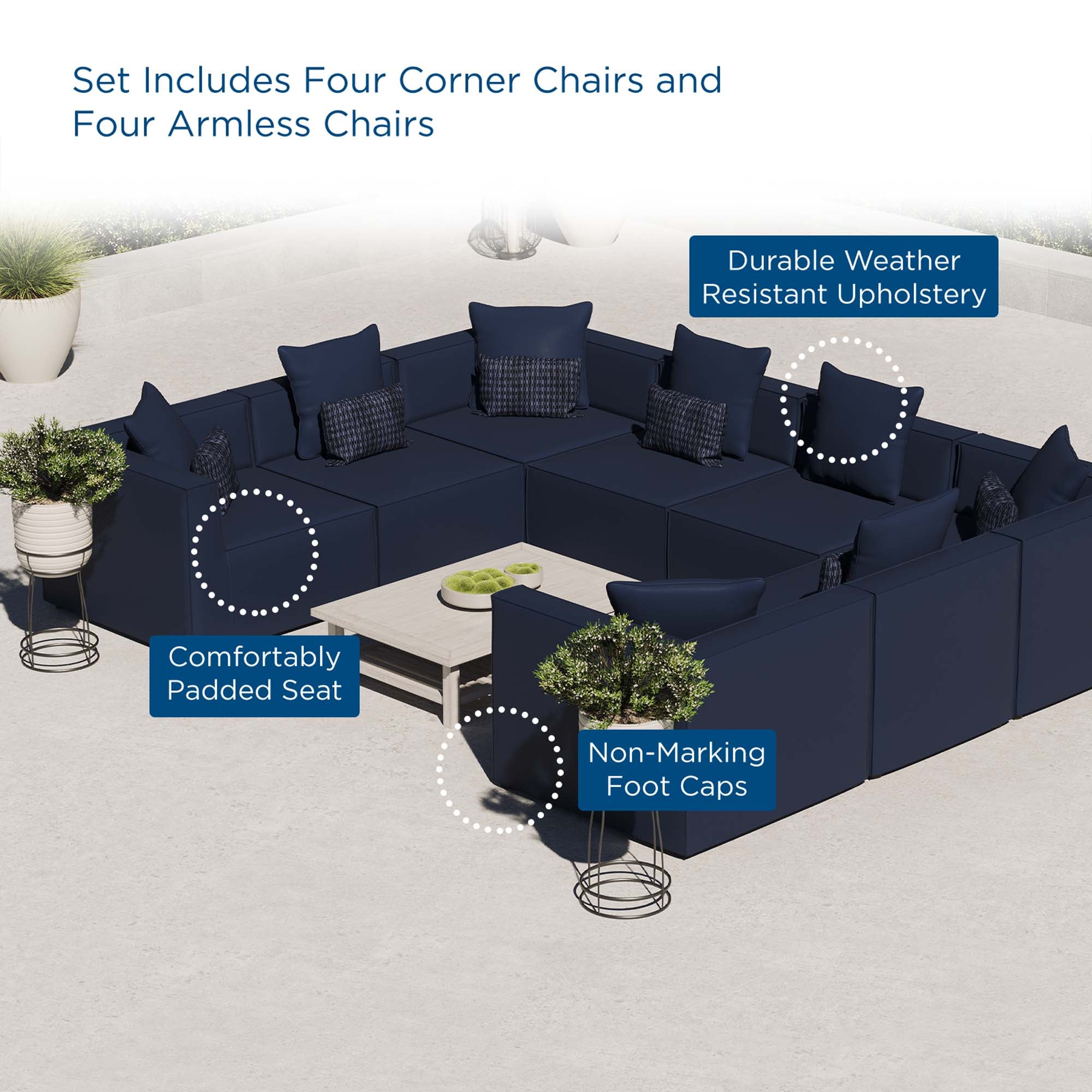 Modway Saybrook 8-Piece Outdoor Patio Upholstered Sectional Sofa