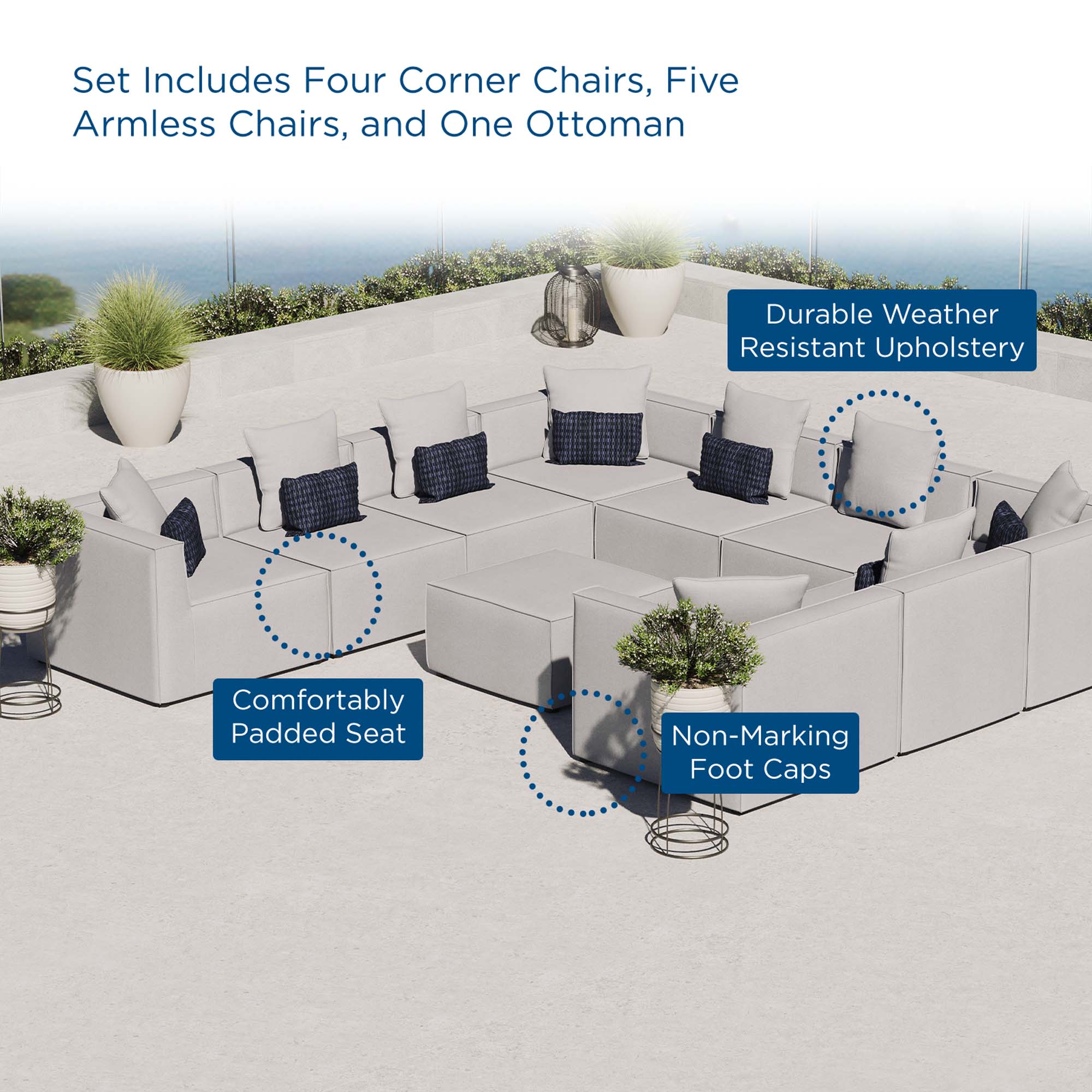 Modway Saybrook 10-Piece Outdoor Patio Upholstered Sectional Sofa