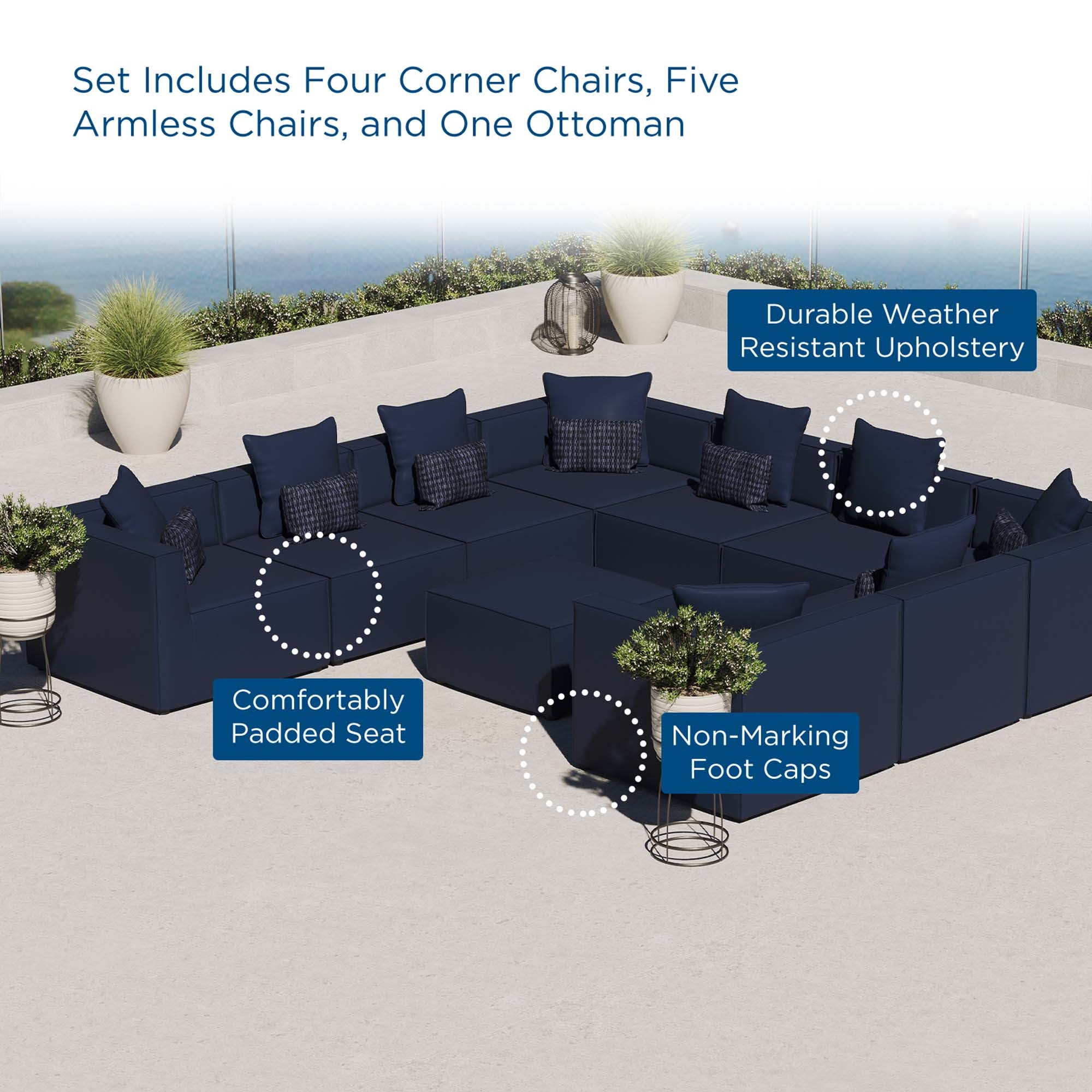 Modway Saybrook 10-Piece Outdoor Patio Upholstered Sectional Sofa