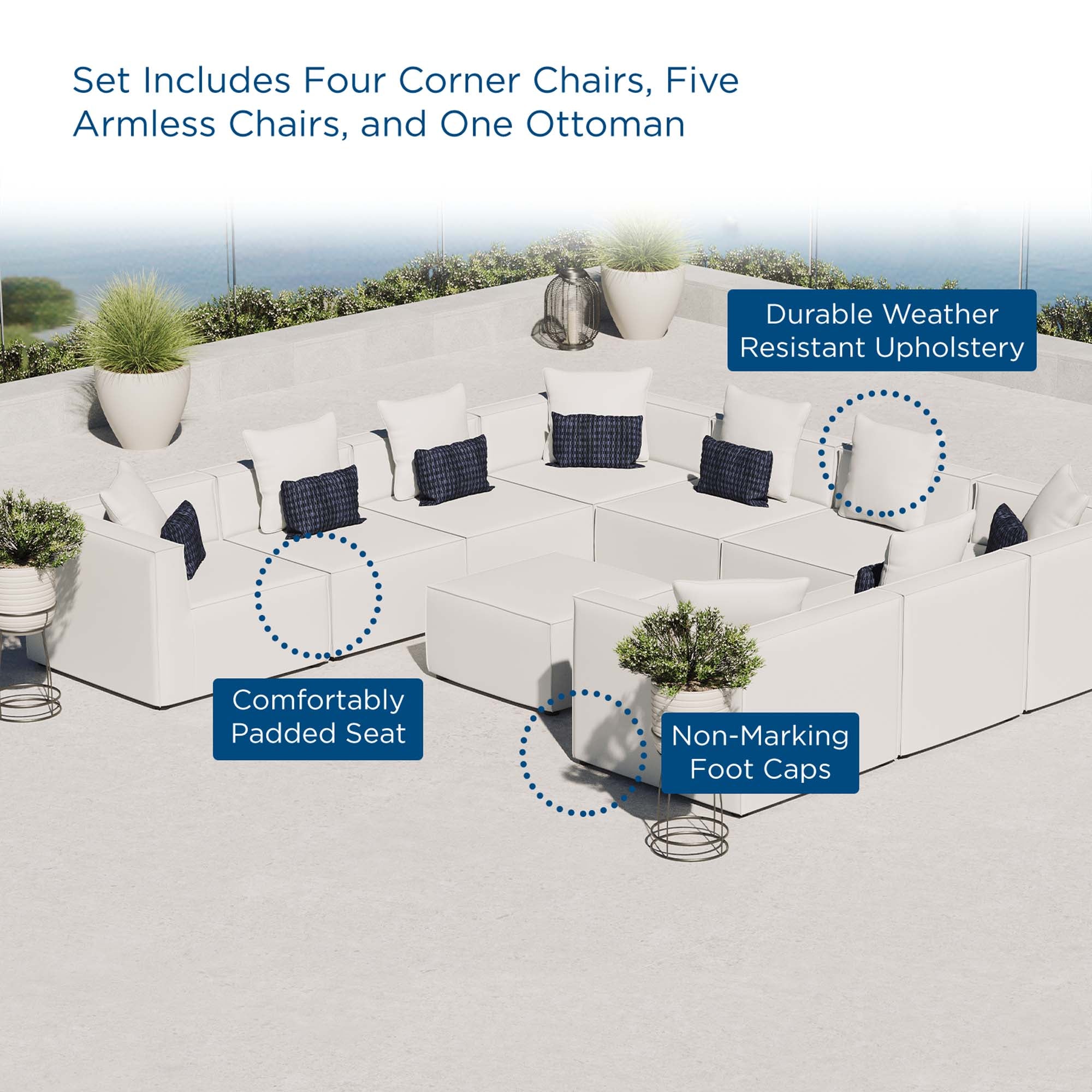 Modway Saybrook 10-Piece Outdoor Patio Upholstered Sectional Sofa