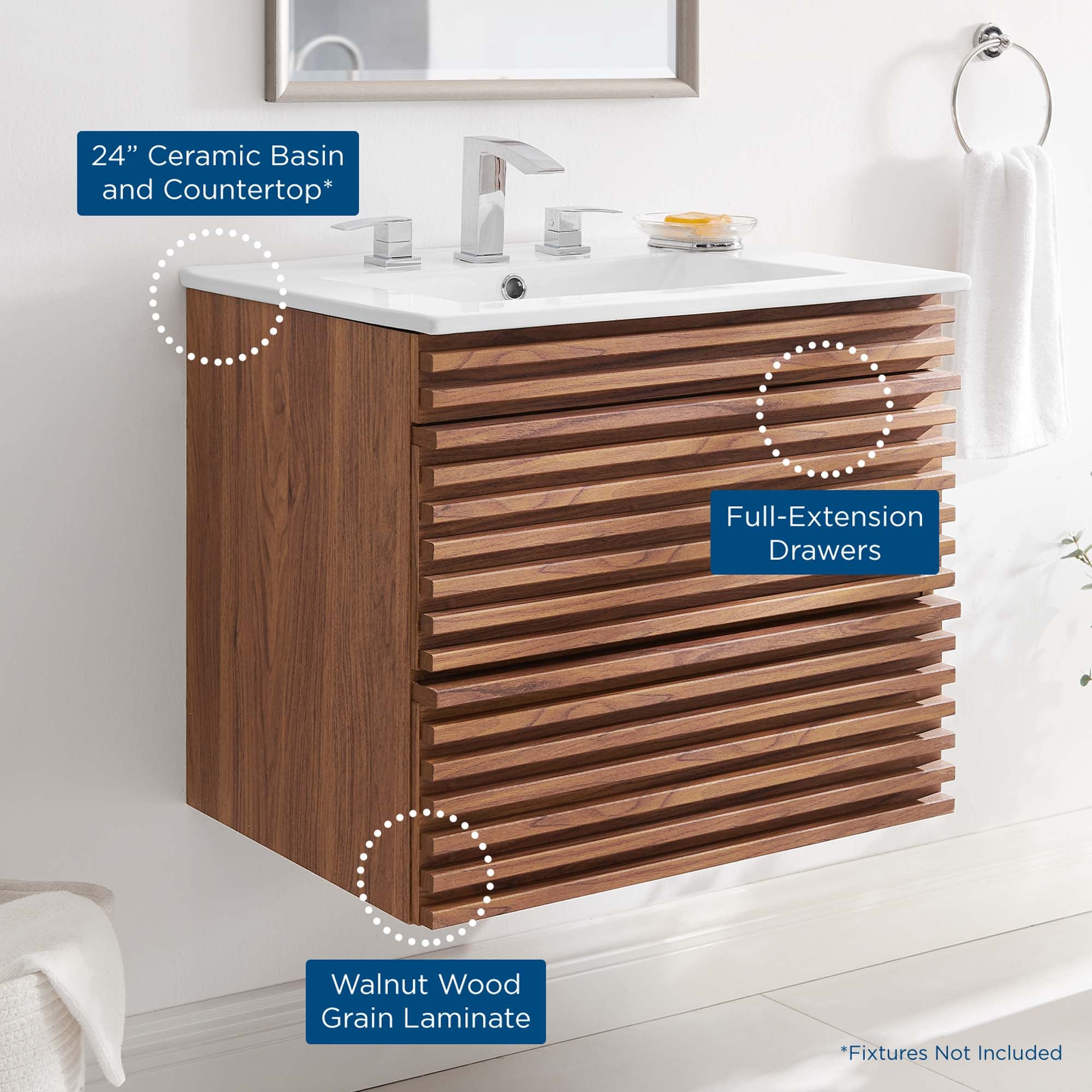 Modway Render 24" Wall-Mount Bathroom Vanity