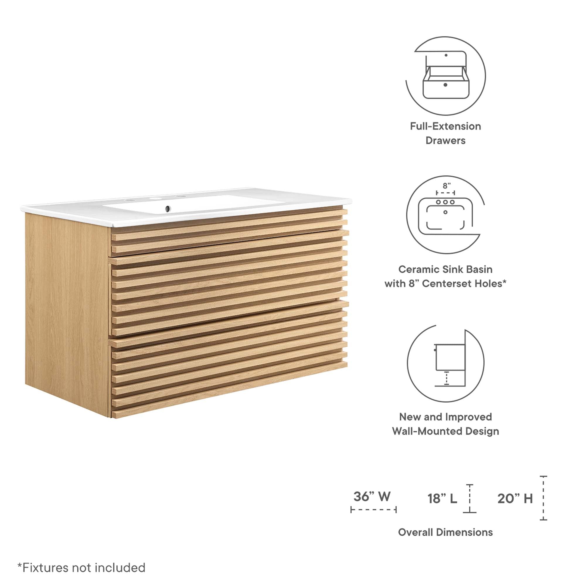 Modway Render 36" Wall-Mount Bathroom Vanity