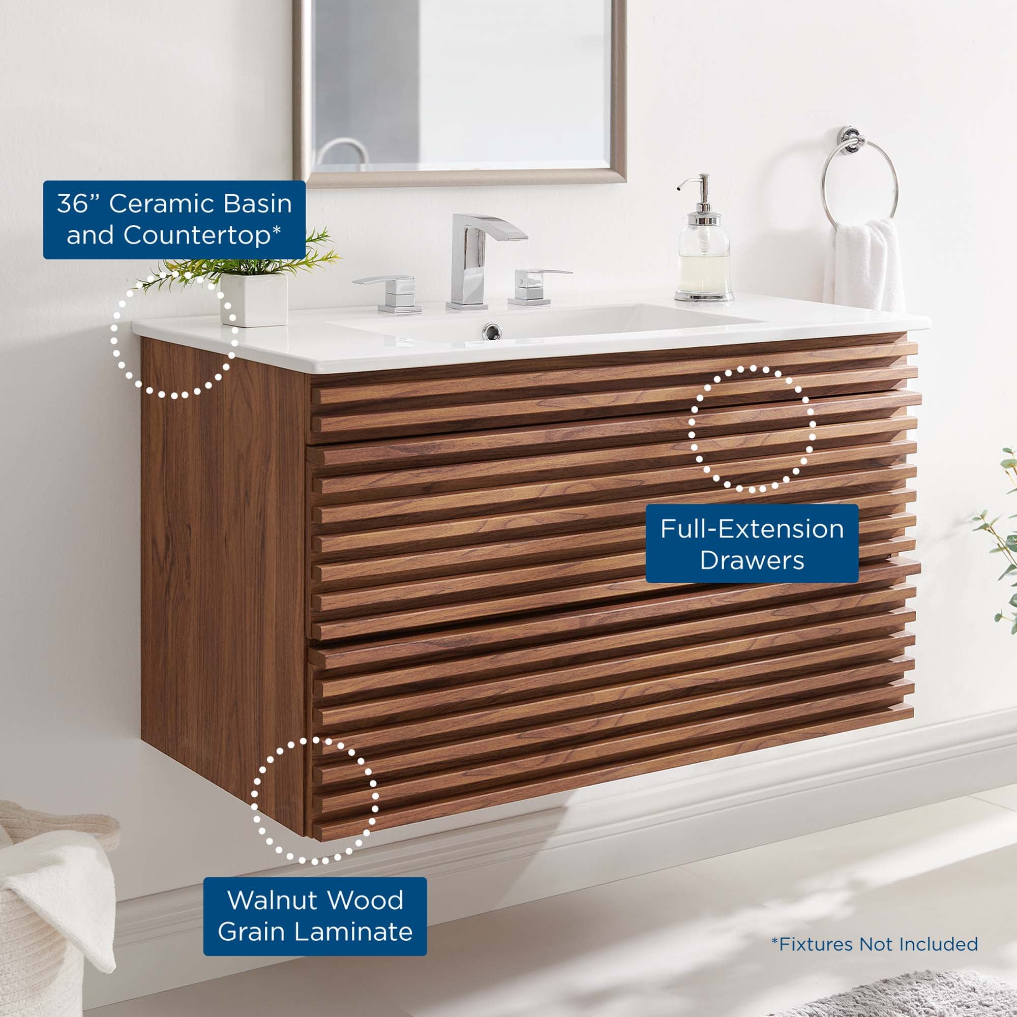 Modway Render 36" Wall-Mount Bathroom Vanity
