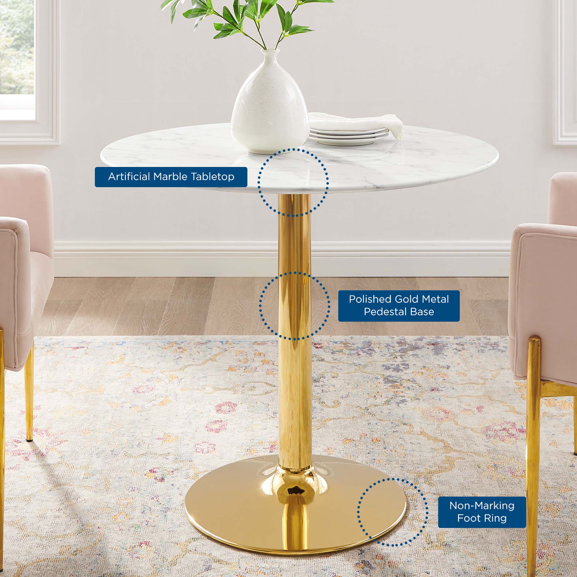 Modway Verne 35" Artificial Marble Dining Table