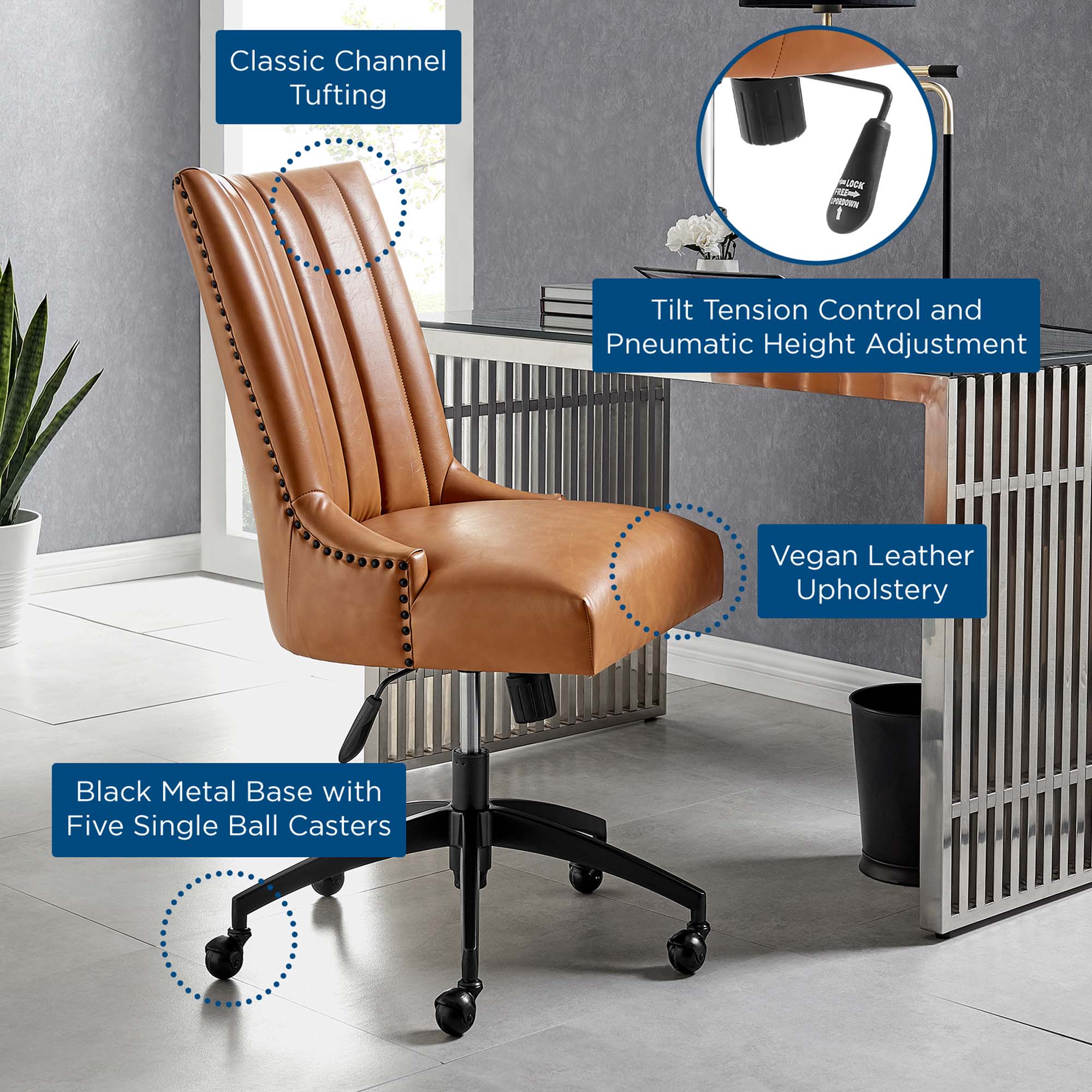 Modway Empower Channel Tufted Vegan Leather Office Chair