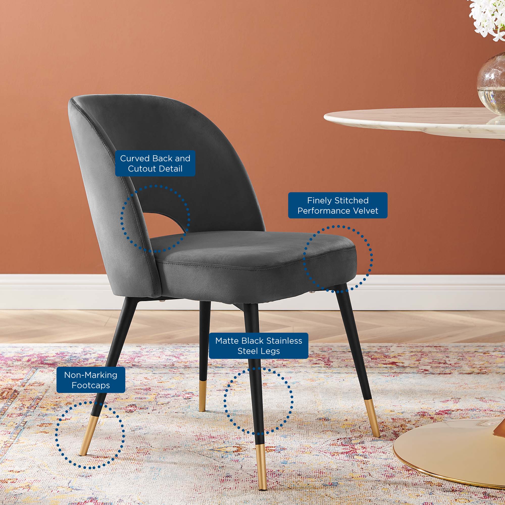 Modway Rouse Performance Velvet Dining Side Chairs Set of 2