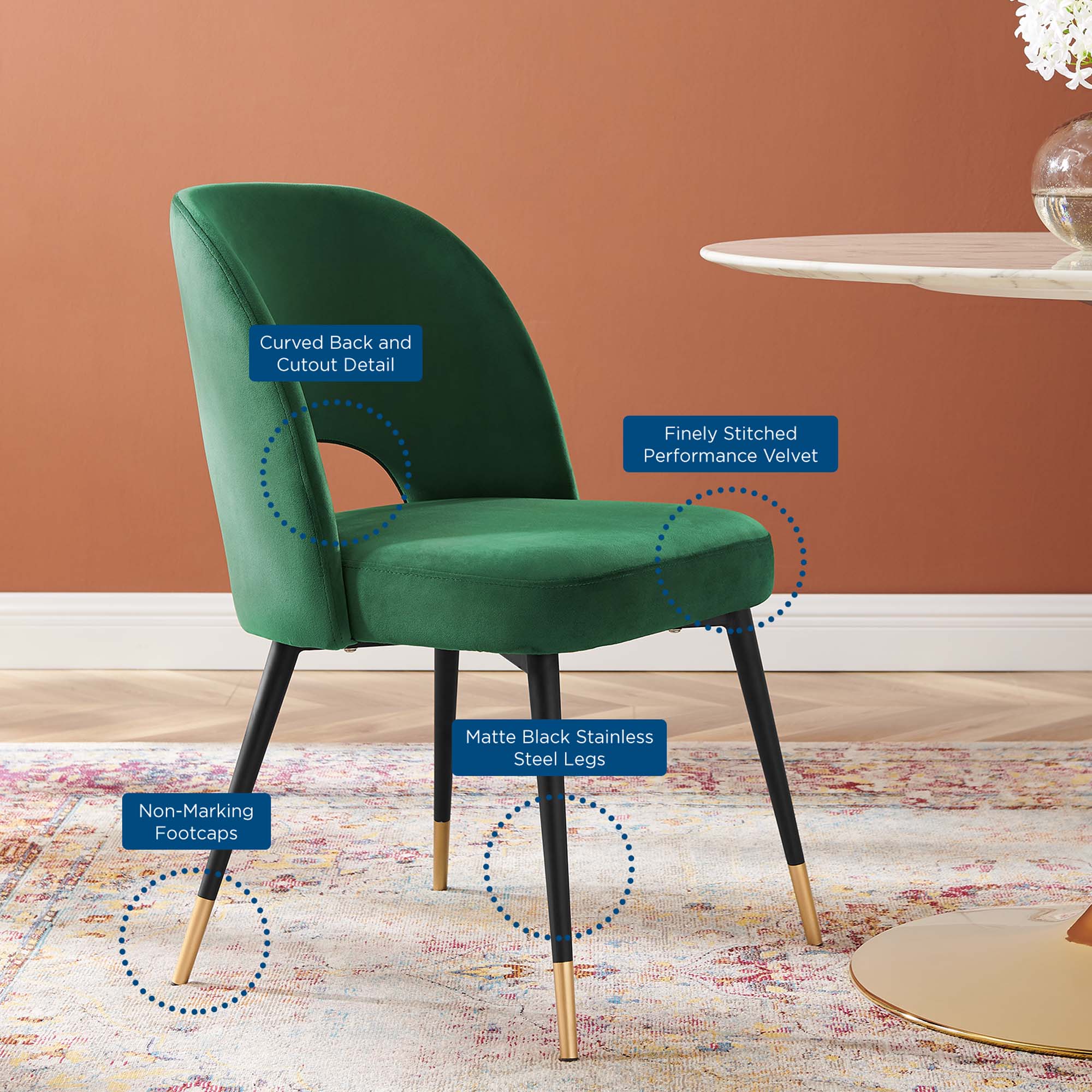 Modway Rouse Performance Velvet Dining Side Chairs Set of 2