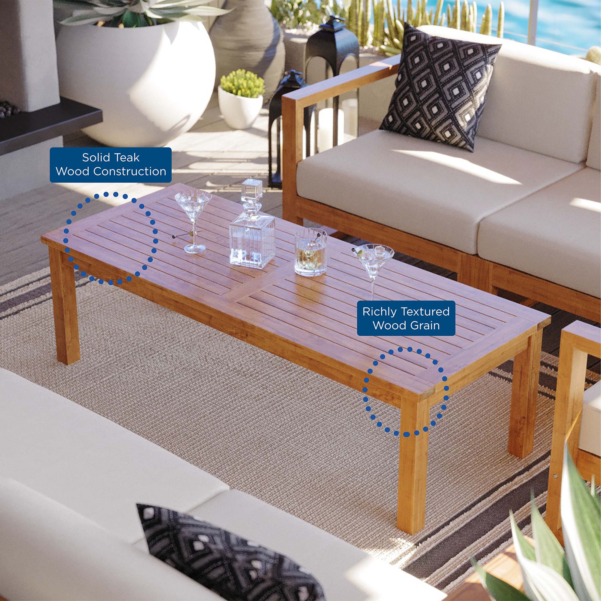 Modway Upland 5-Piece Outdoor Patio Teak Wood Sectional Sofa Set