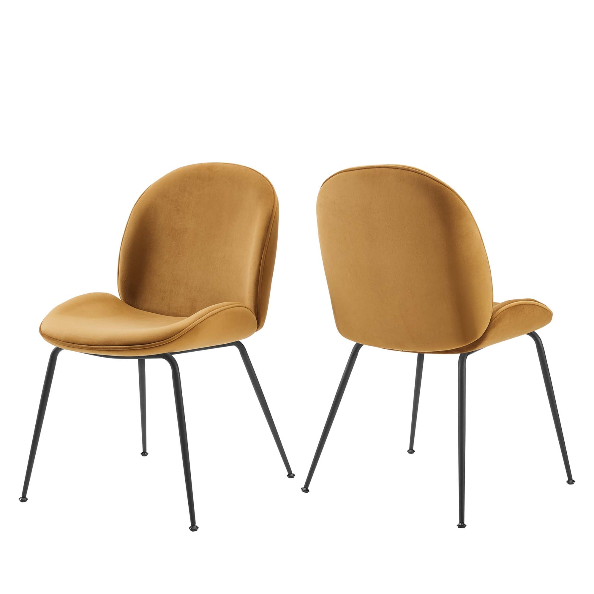 Modway Scoop Black Powder Coated Steel Leg Performance Velvet Dining Chairs Set of 2