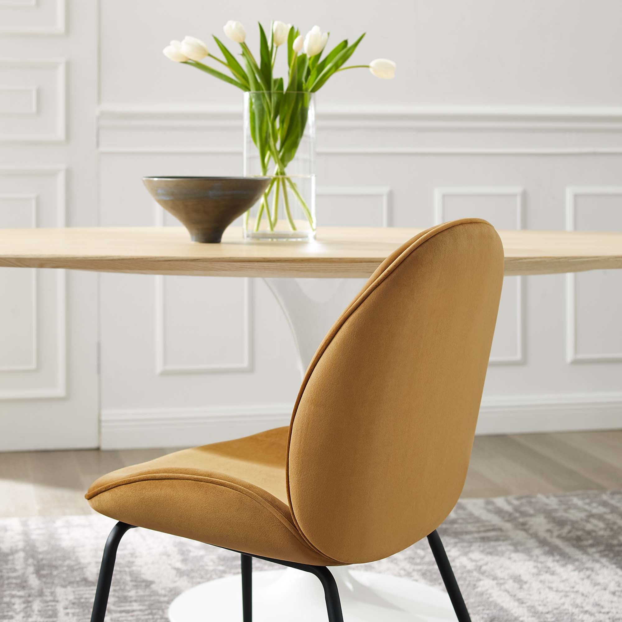 Modway Scoop Black Powder Coated Steel Leg Performance Velvet Dining Chairs Set of 2