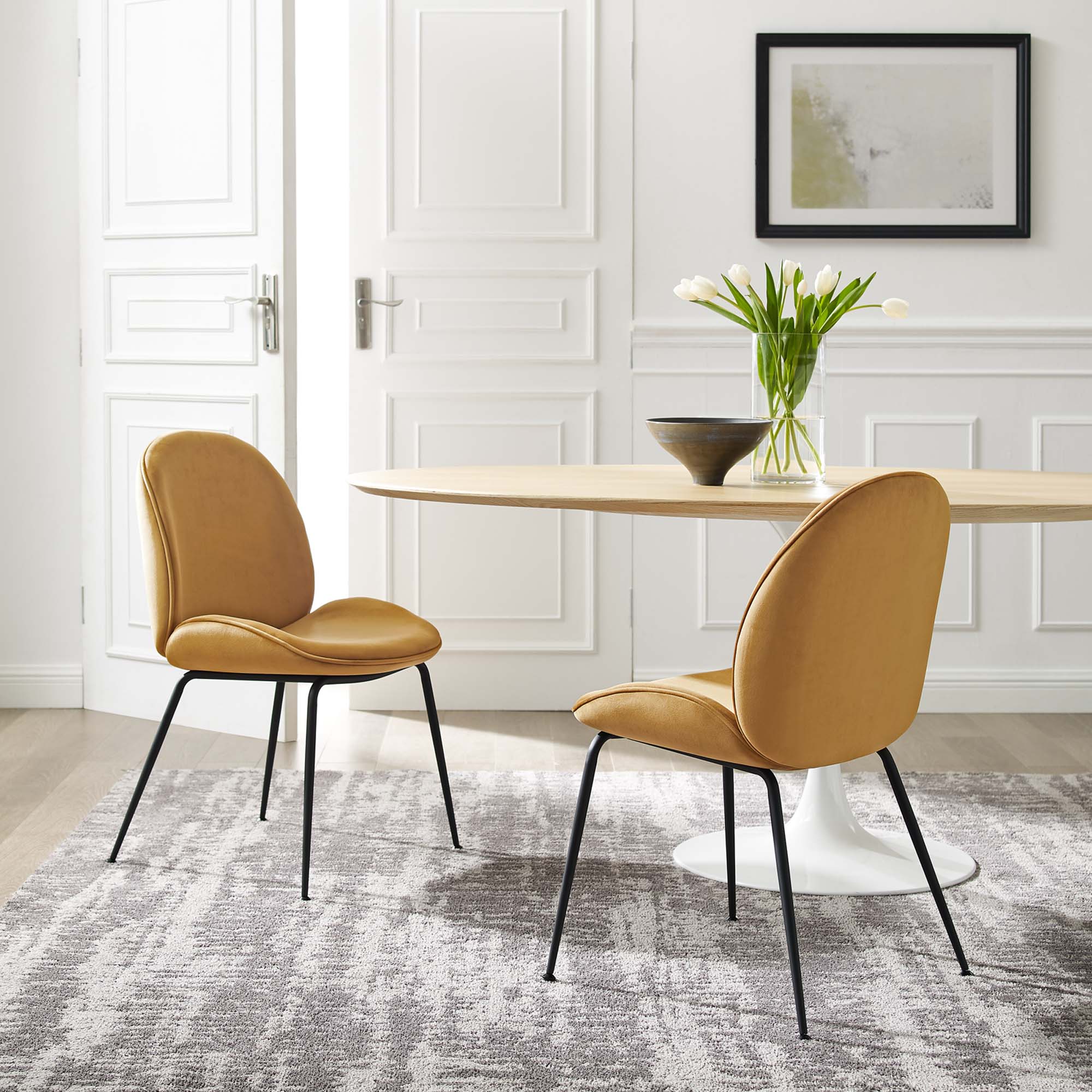 Modway Scoop Black Powder Coated Steel Leg Performance Velvet Dining Chairs Set of 2