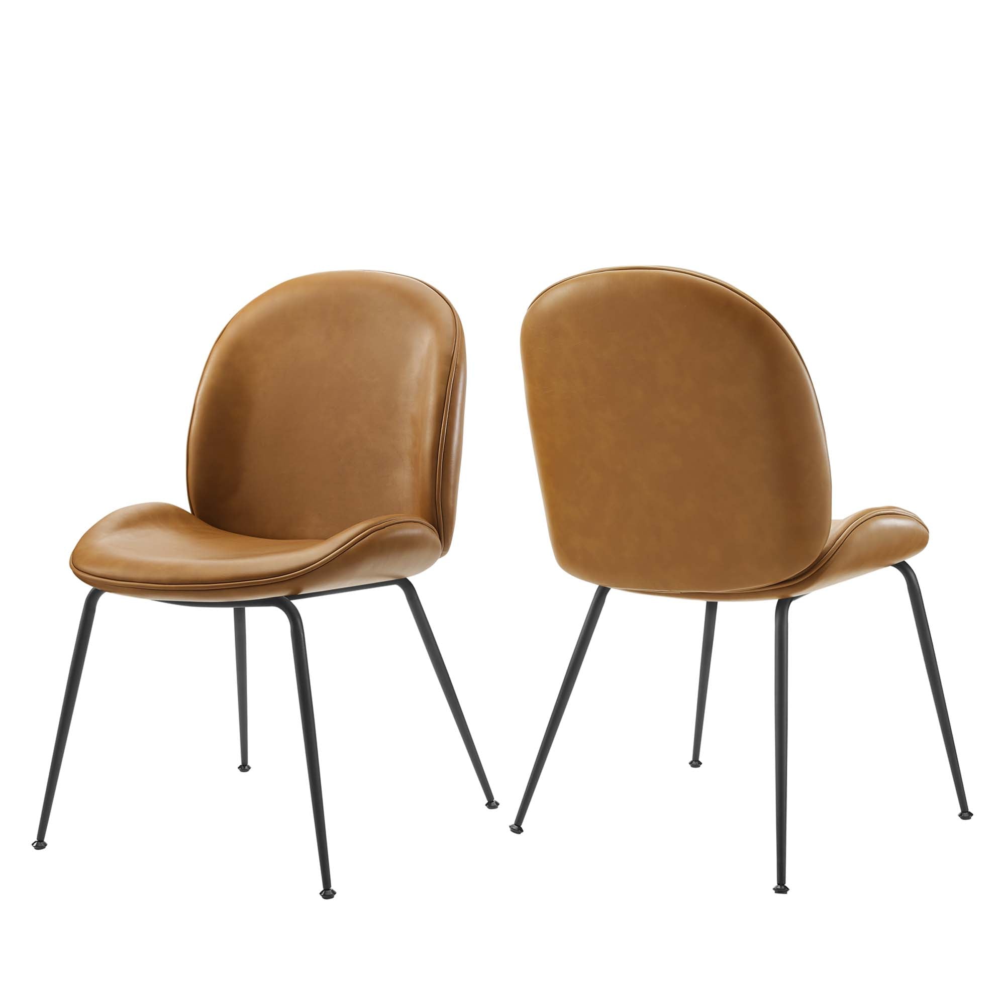 Modway Scoop Black Powder Coated Steel Leg Vegan Leather Dining Chairs Set of 2