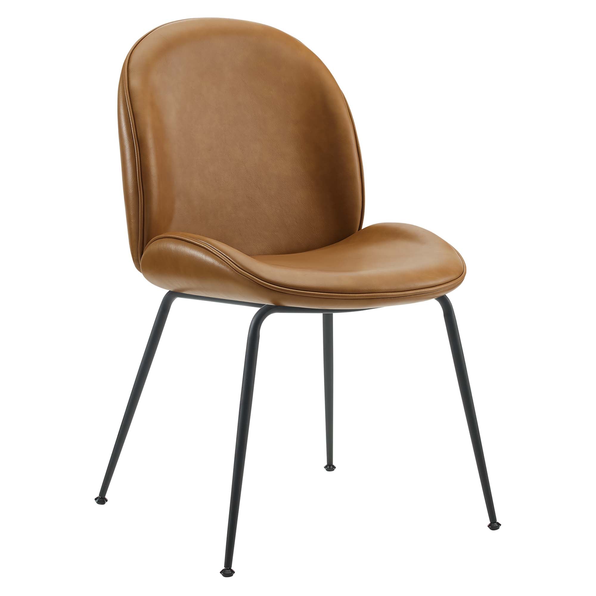Modway Scoop Black Powder Coated Steel Leg Vegan Leather Dining Chairs Set of 2