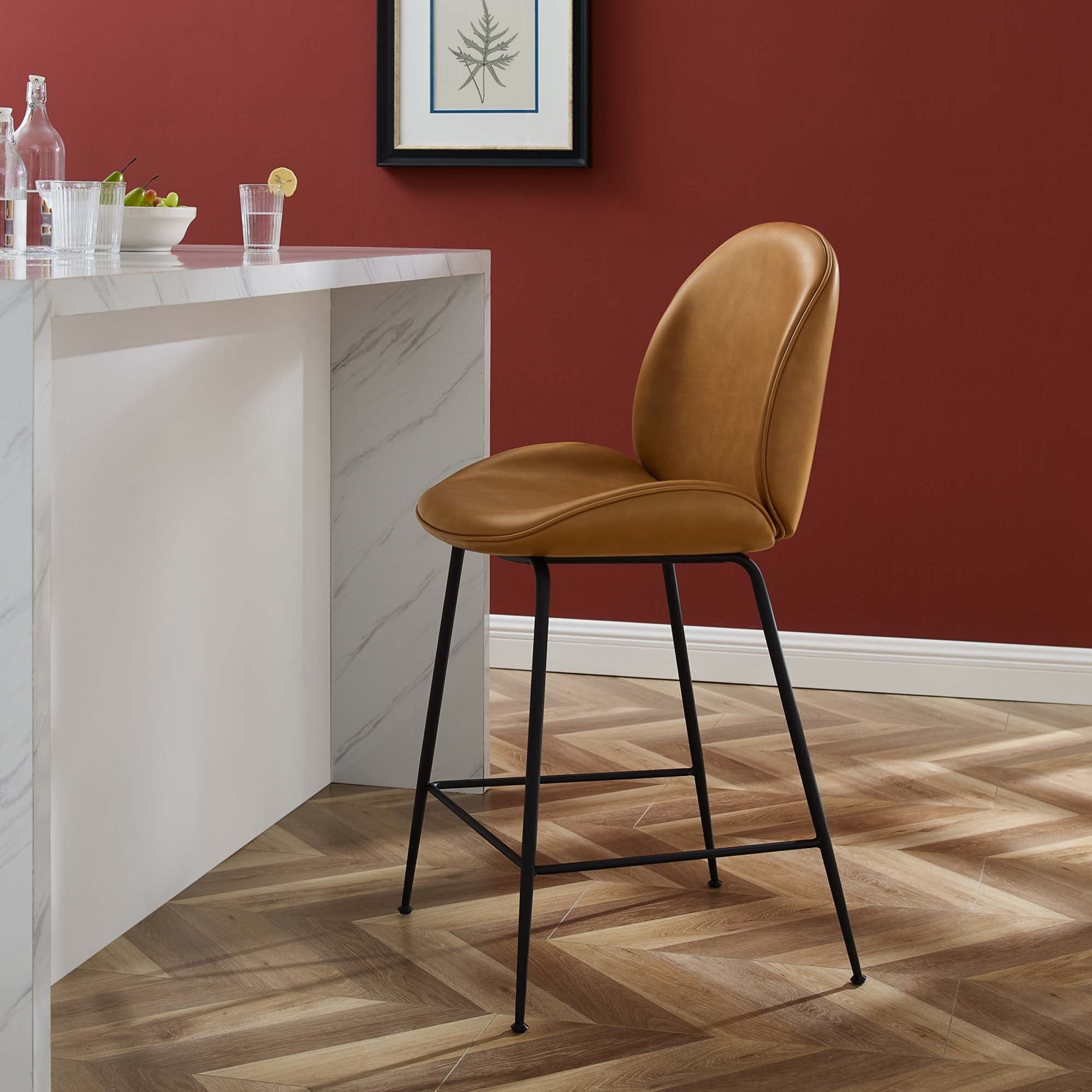 Modway Scoop Black Powder Coated Steel Leg Vegan Leather Counter Stool