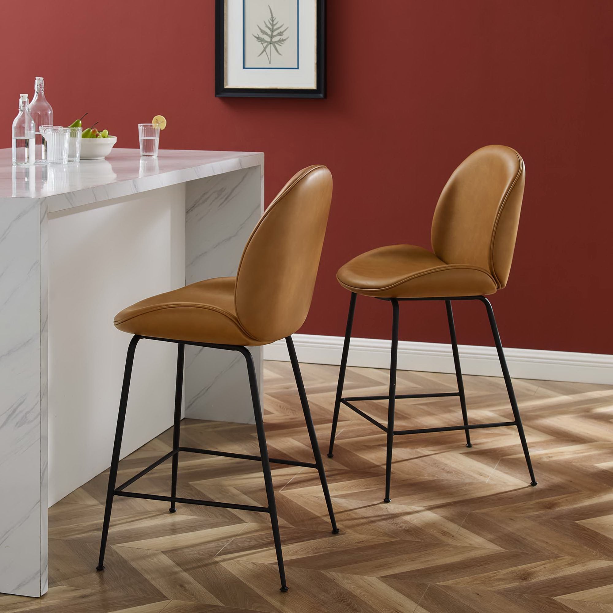 Modway Scoop Black Powder Coated Steel Leg Vegan Leather Counter Stool