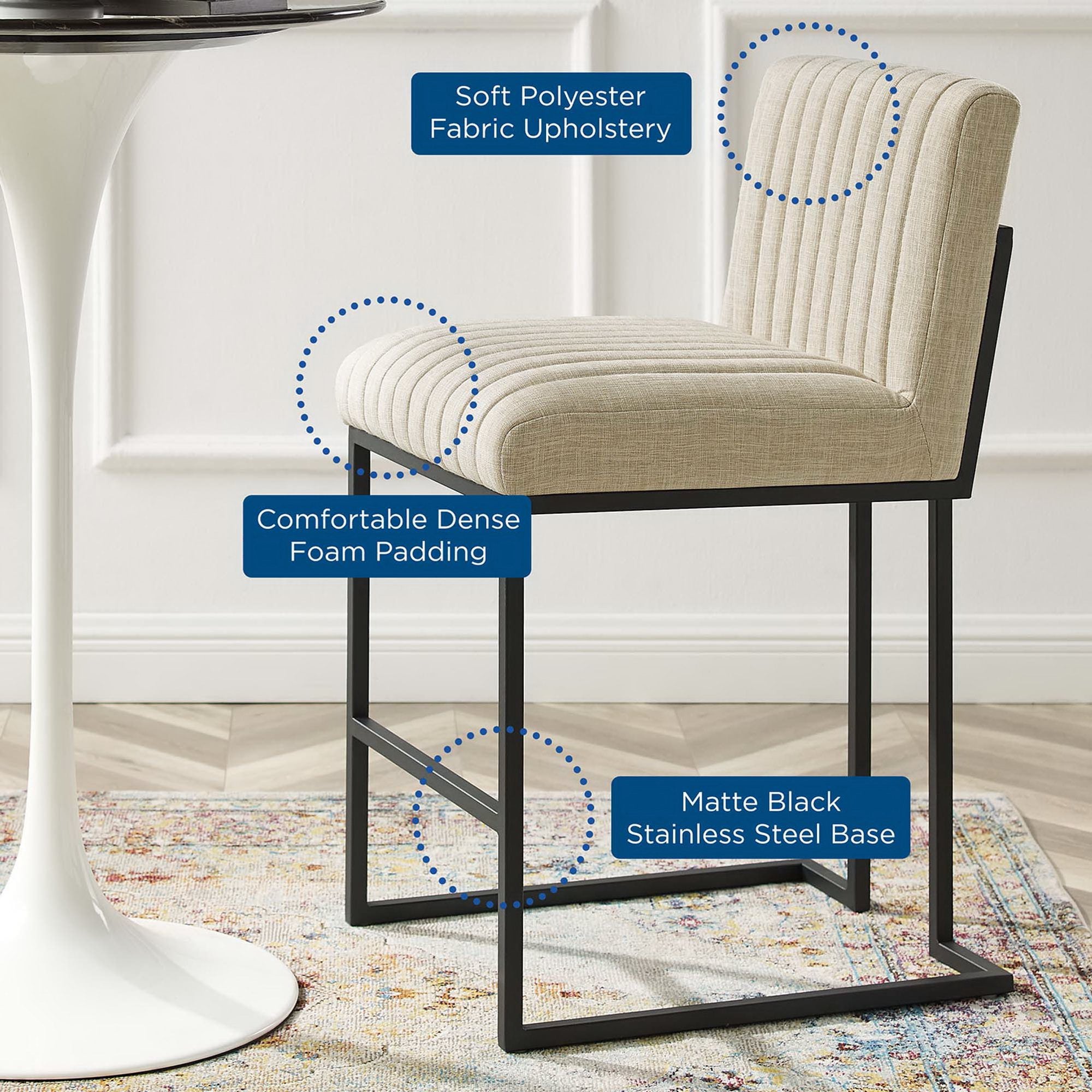 Modway Indulge Channel Tufted Fabric Counter Stool