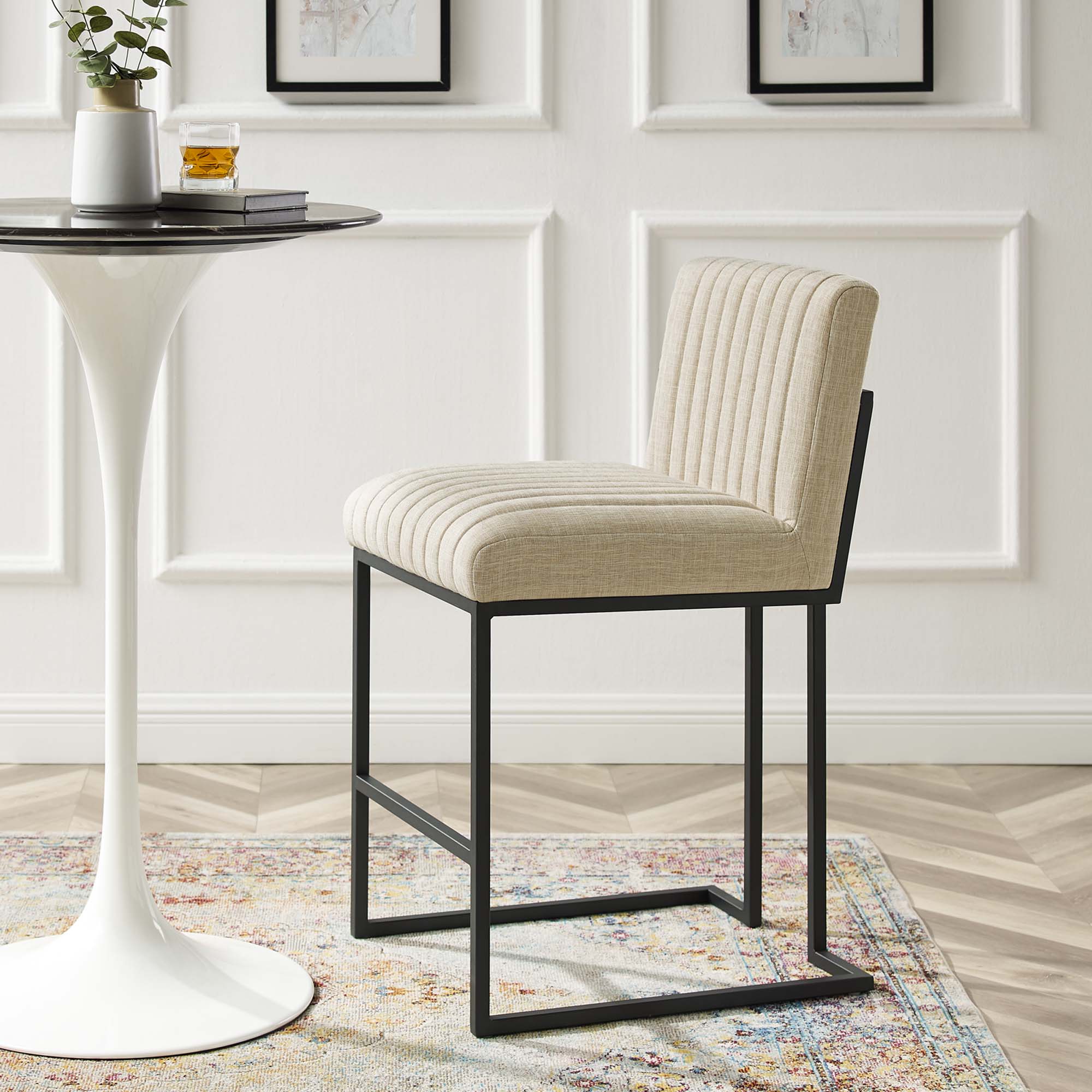 Modway Indulge Channel Tufted Fabric Counter Stool