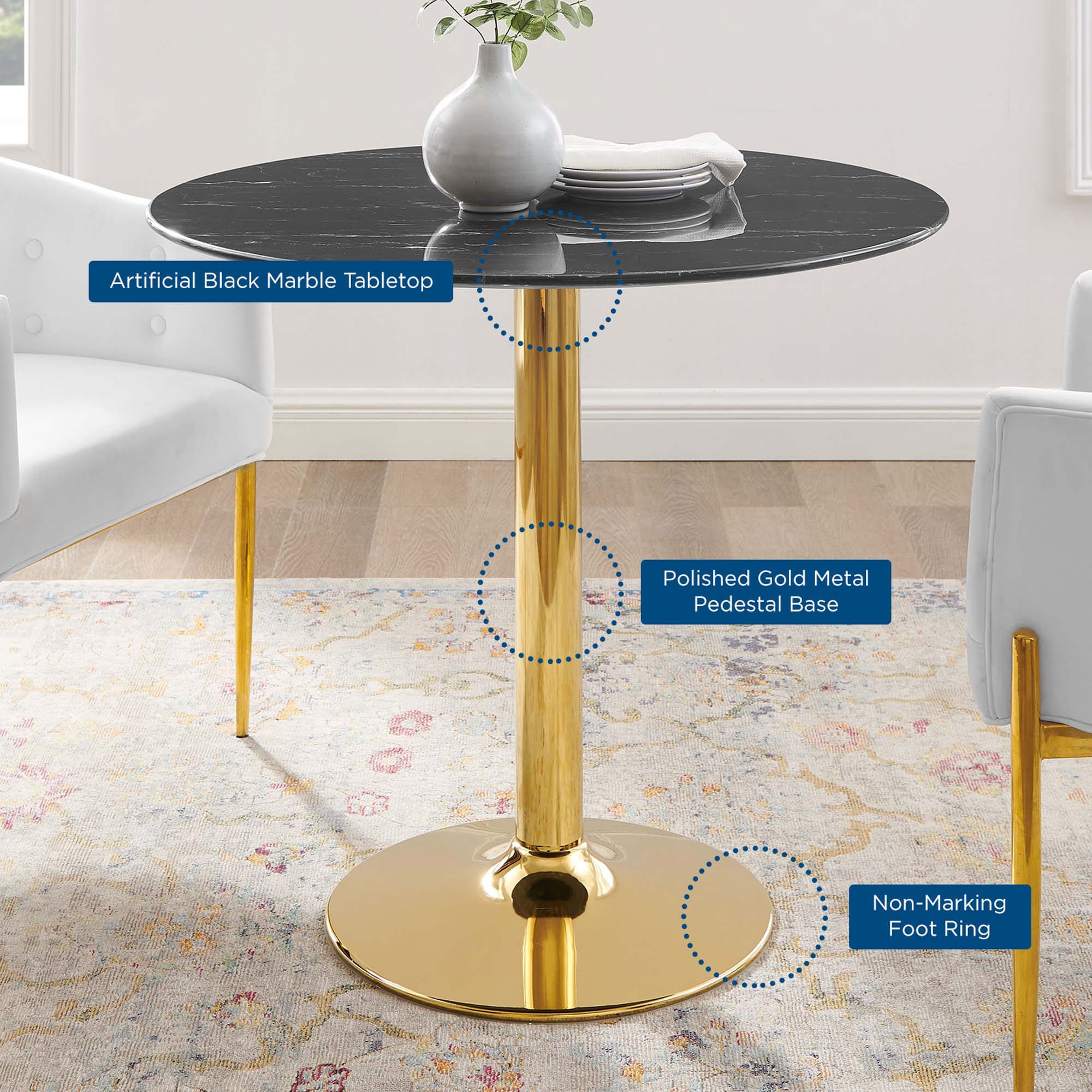 Modway Verne 35" Artificial Marble Dining Table