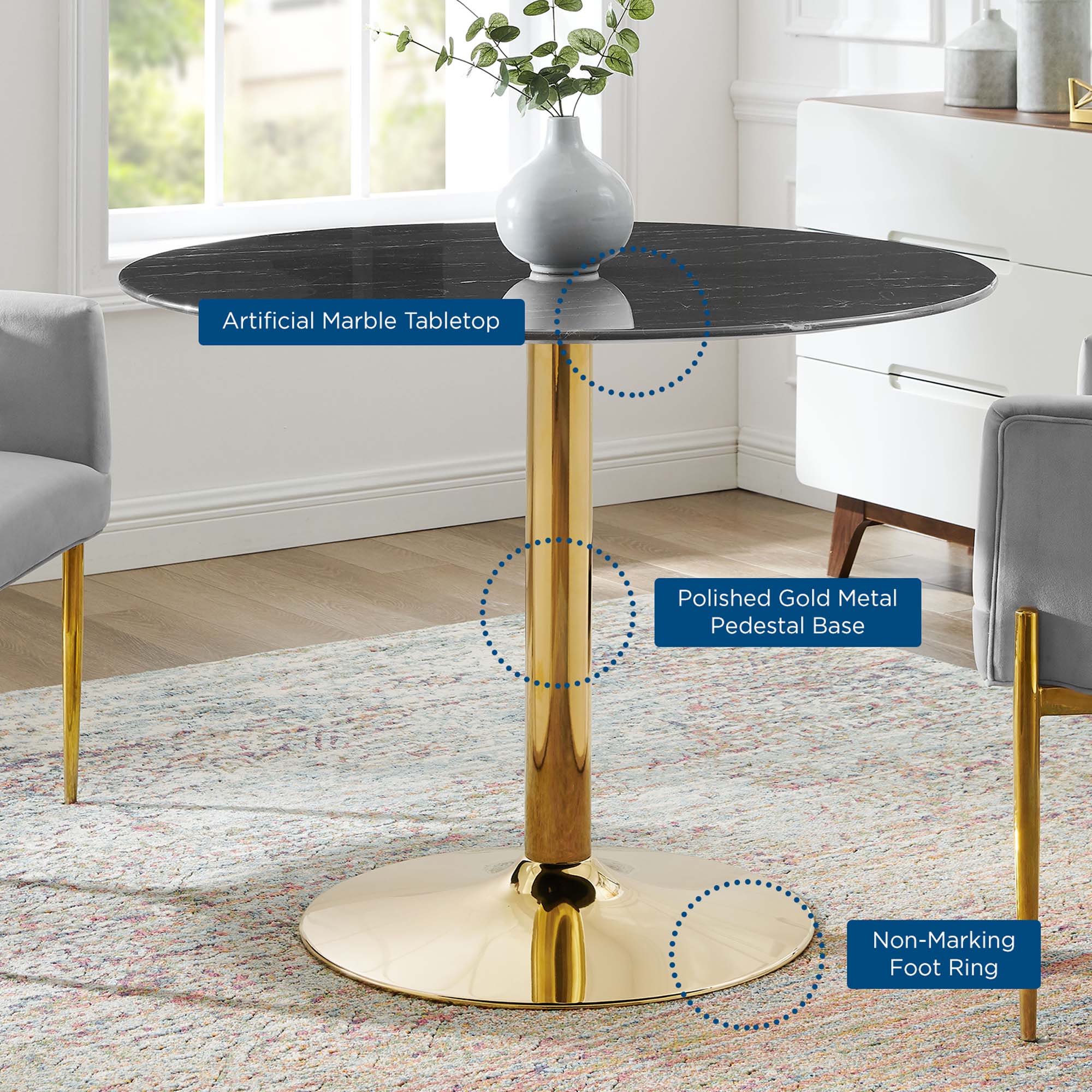 Modway Verne 40" Artificial Marble Dining Table