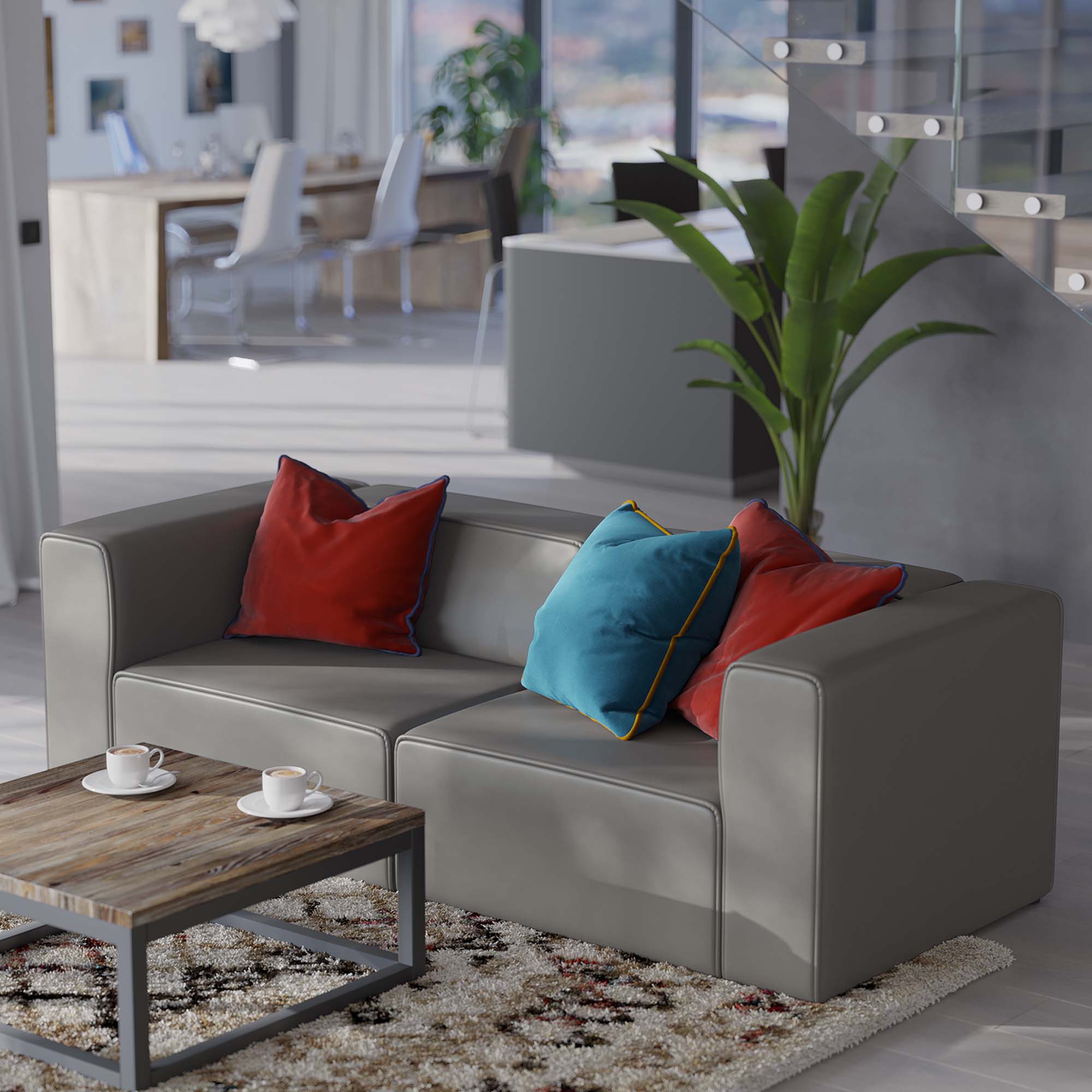 Modway Mingle 2-Piece Vegan Leather Sectional Sofa Loveseat