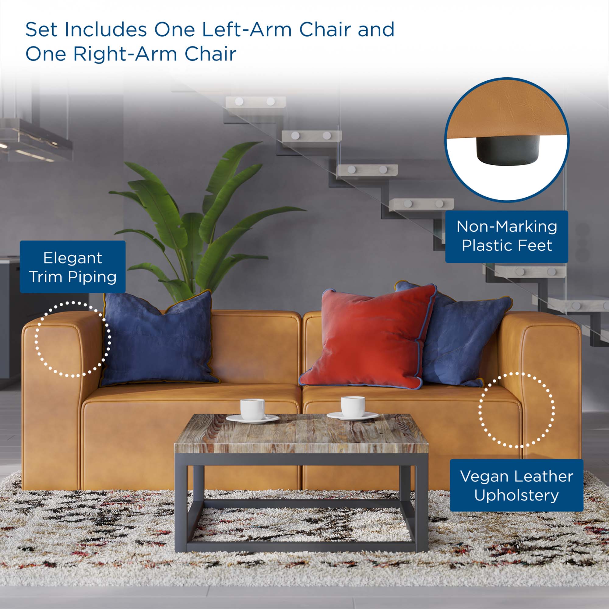 Modway Mingle 2-Piece Vegan Leather Sectional Sofa Loveseat