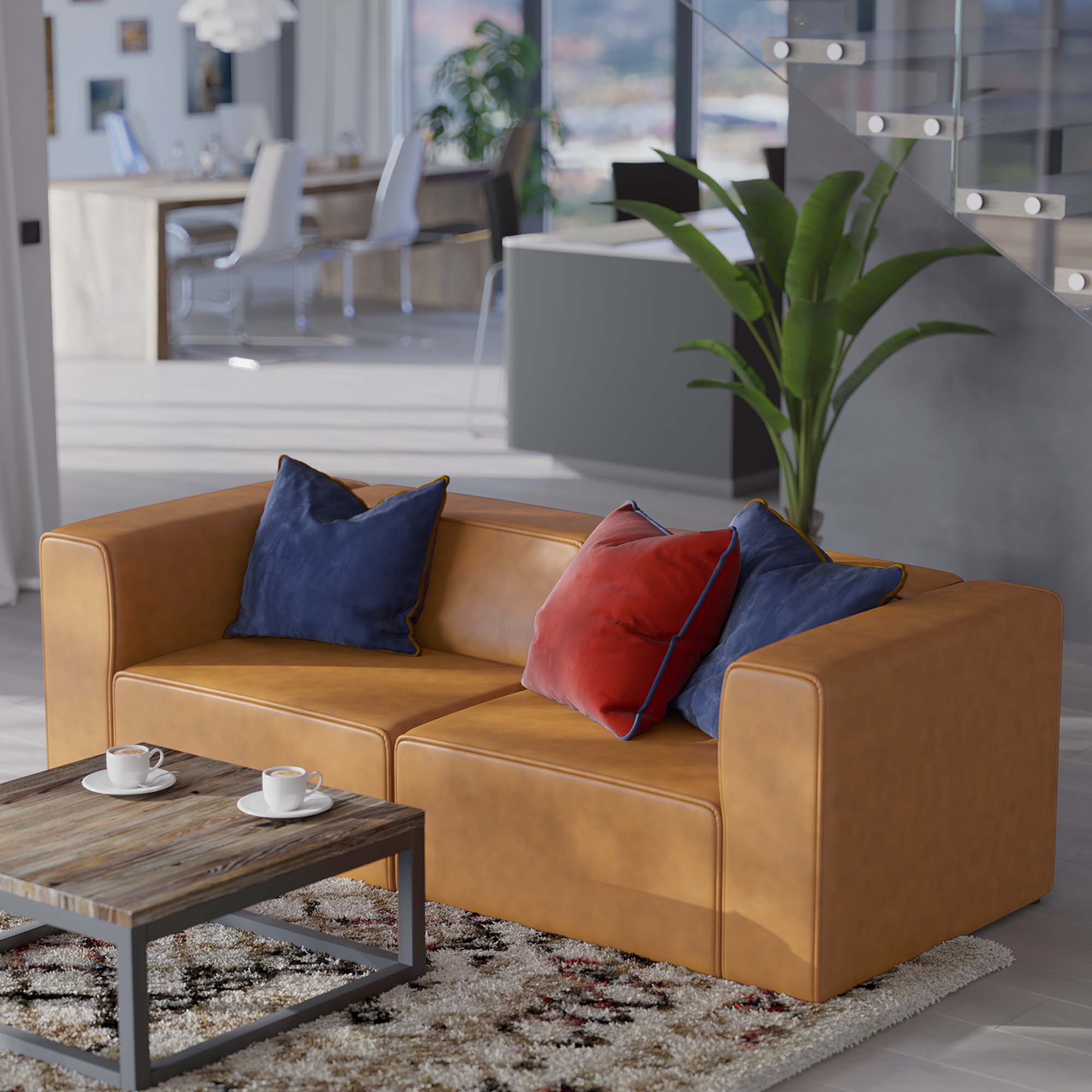 Modway Mingle 2-Piece Vegan Leather Sectional Sofa Loveseat