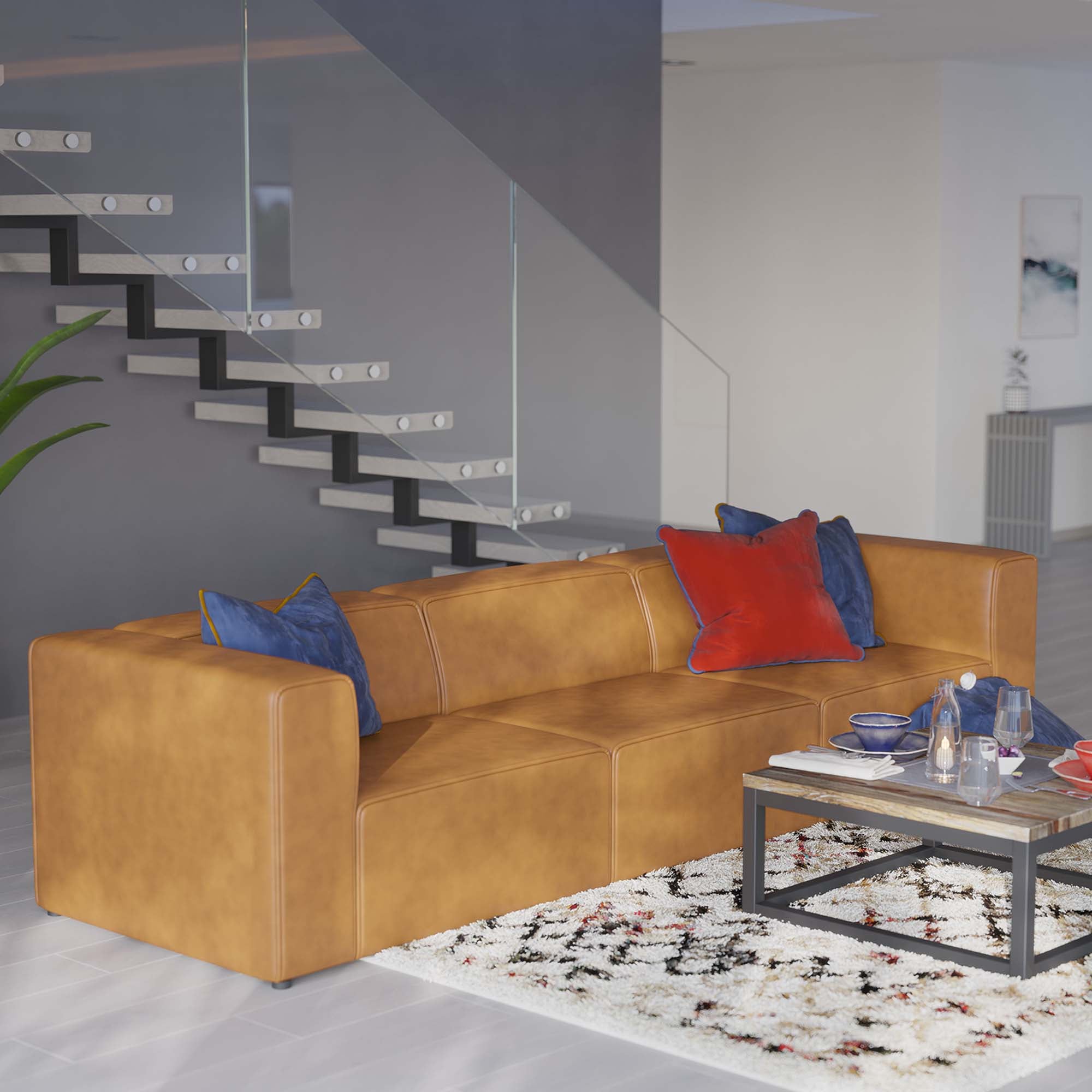 Modway Mingle 3-Piece Vegan Leather Sectional Sofa