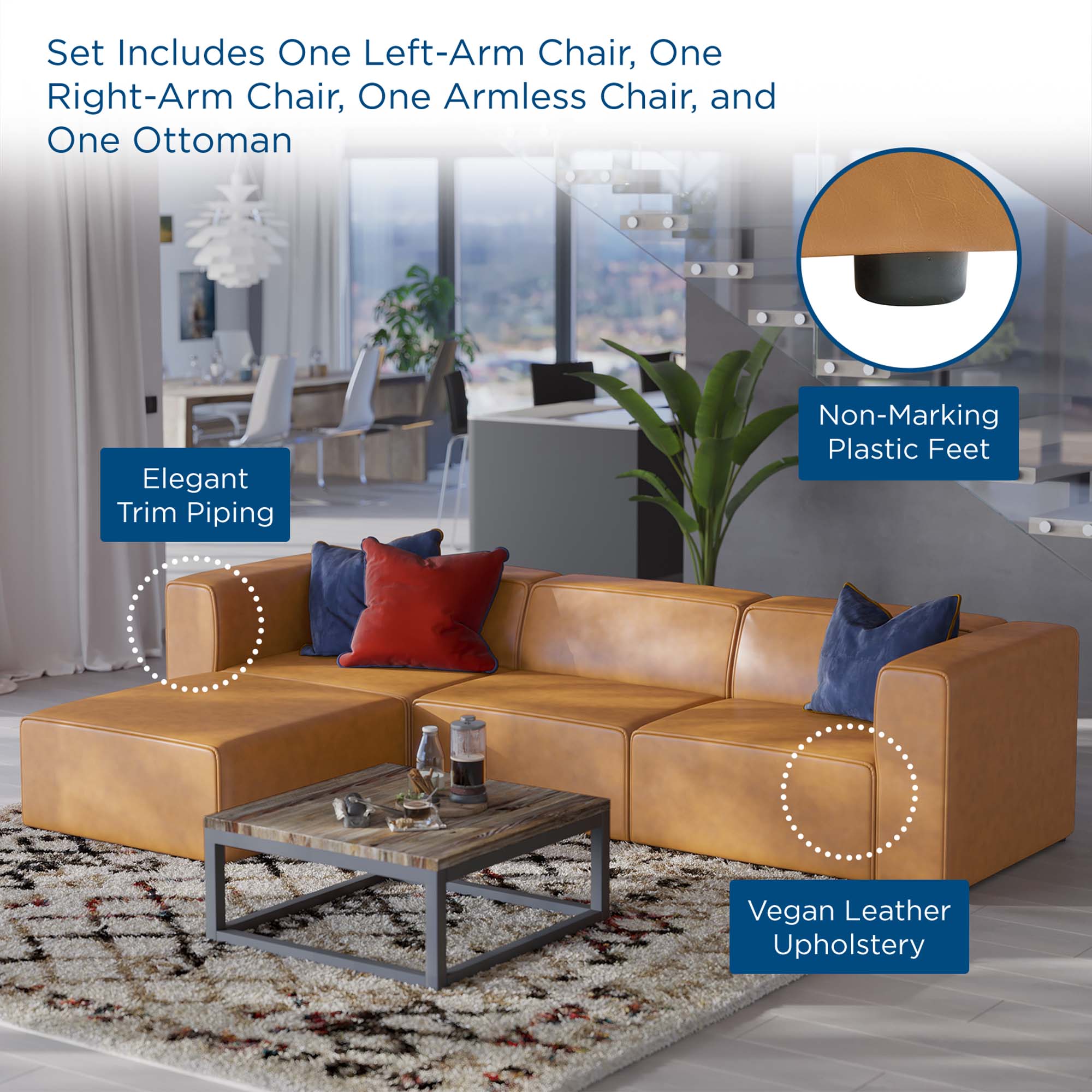 Modway Mingle Vegan Leather Sofa and Ottoman Set