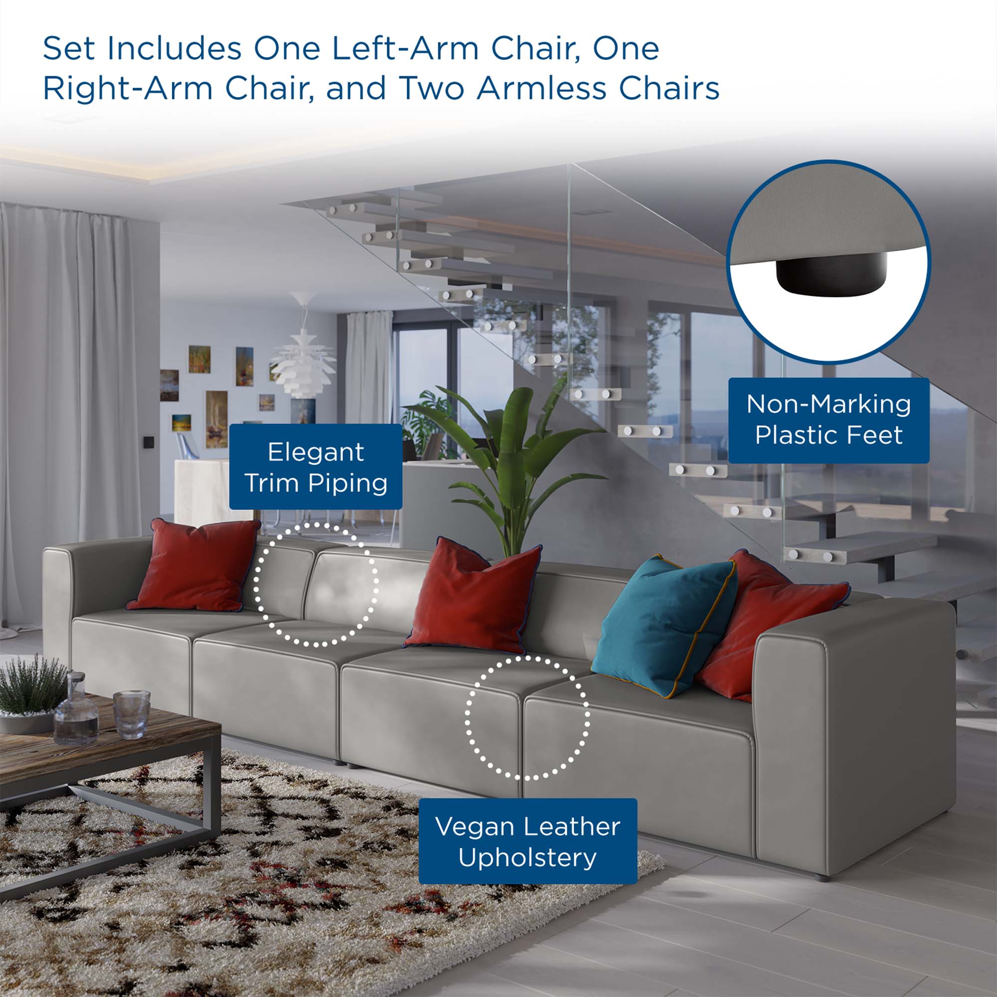 Modway Mingle 4-Piece Vegan Leather Sectional Sofa