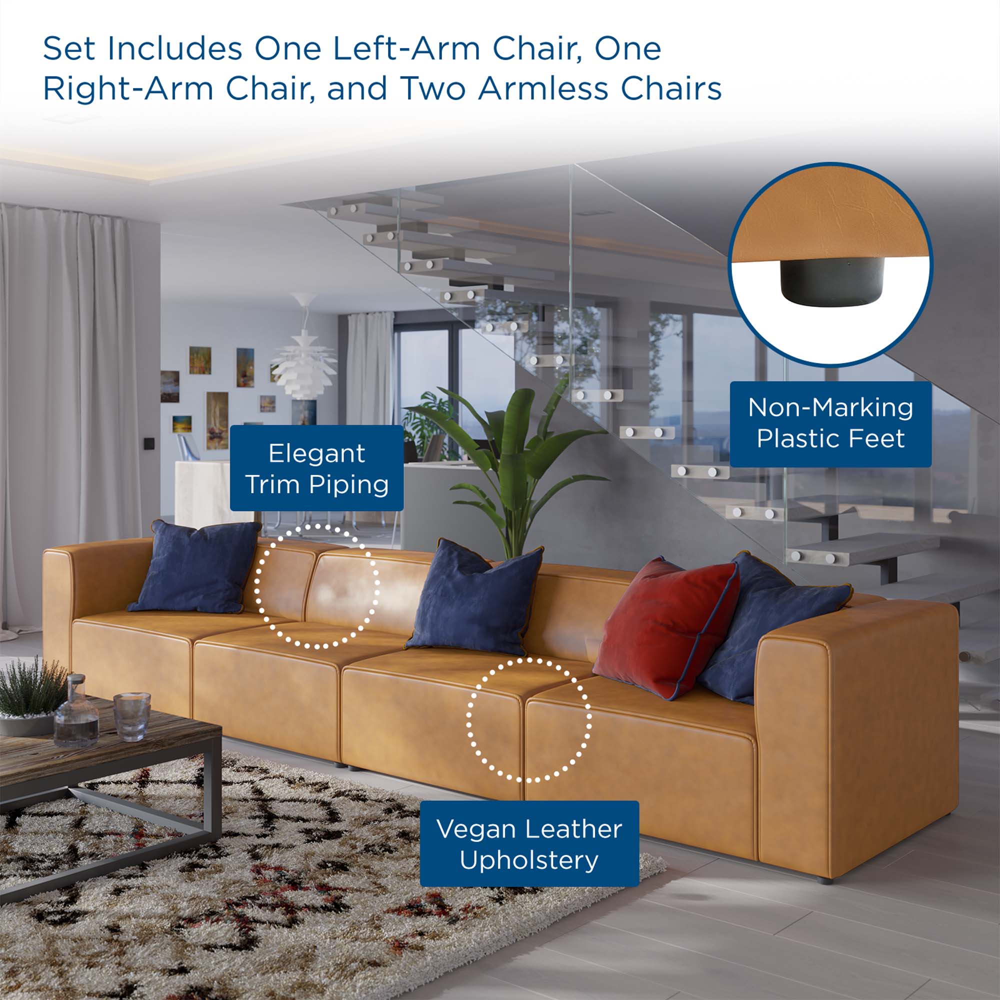 Modway Mingle 4-Piece Vegan Leather Sectional Sofa