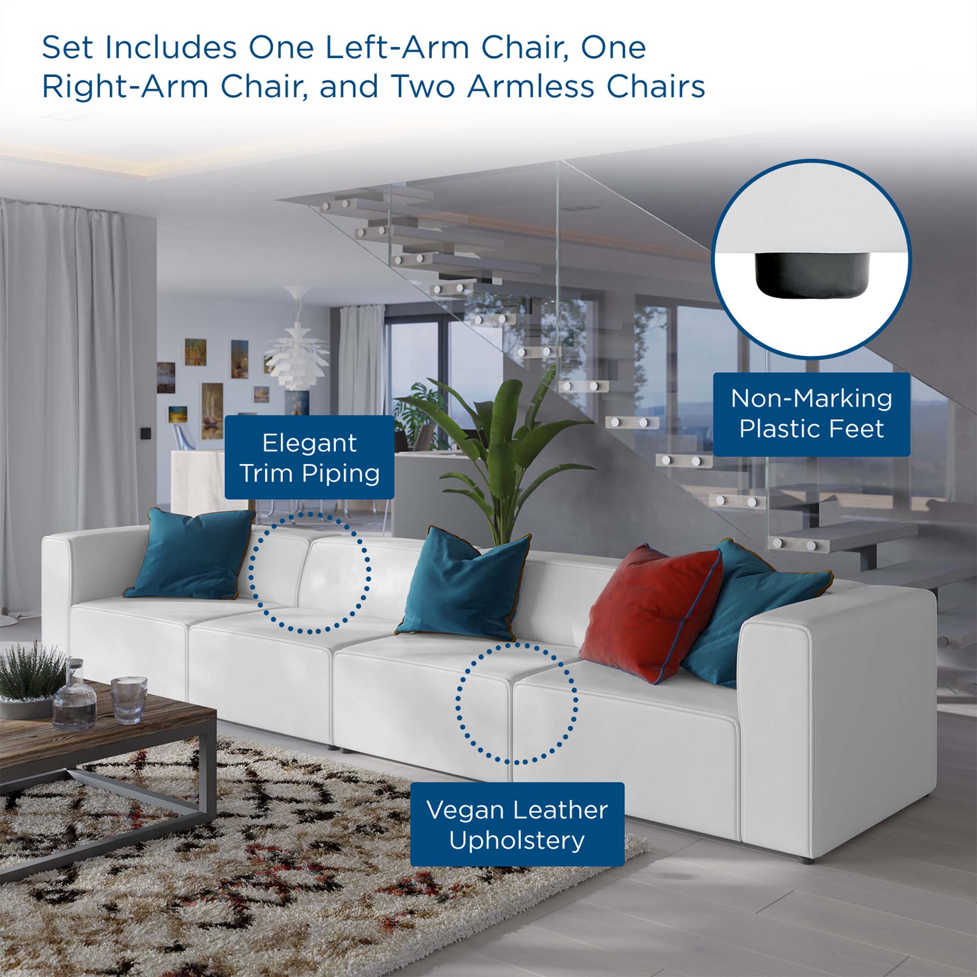 Modway Mingle 4-Piece Vegan Leather Sectional Sofa