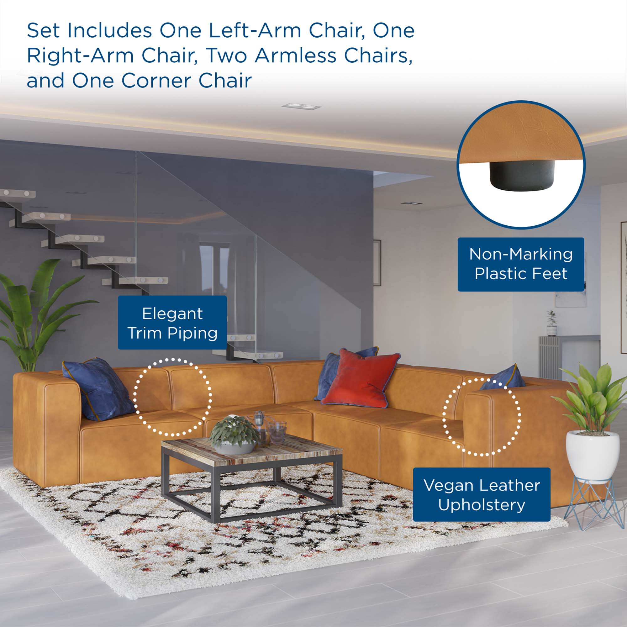 Modway Mingle 5-Piece Vegan Leather Sectional Sofa