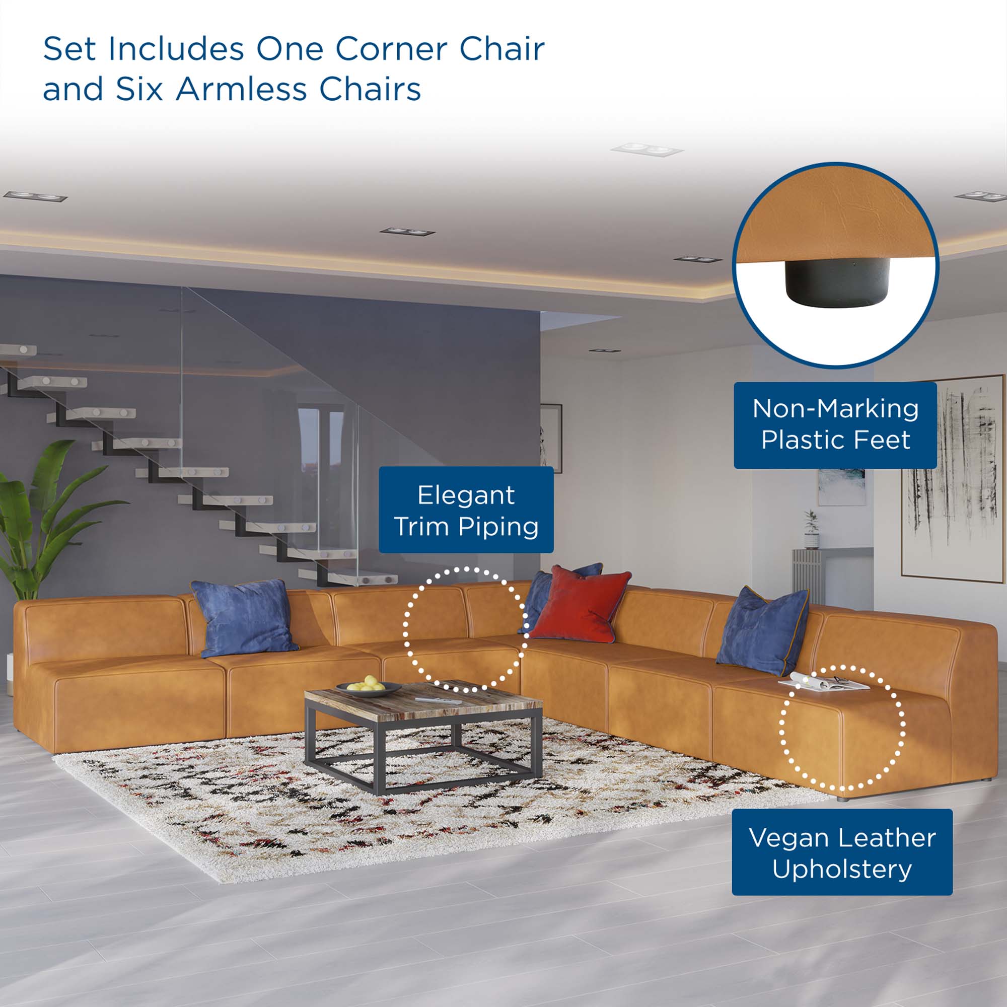 Modway Mingle 7-Piece Vegan Leather Sectional Sofa