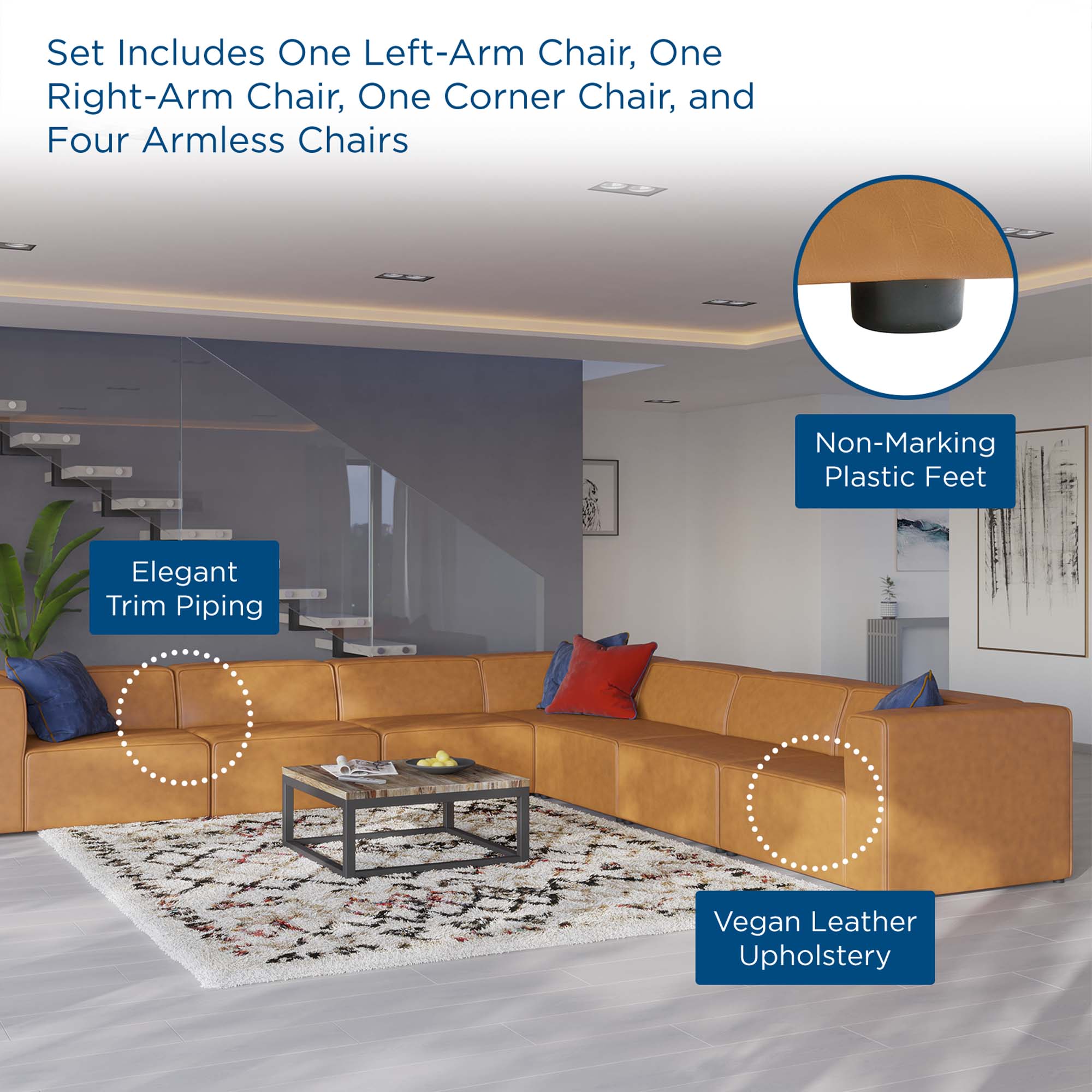Modway Mingle 7-Piece Vegan Leather Sectional Sofa