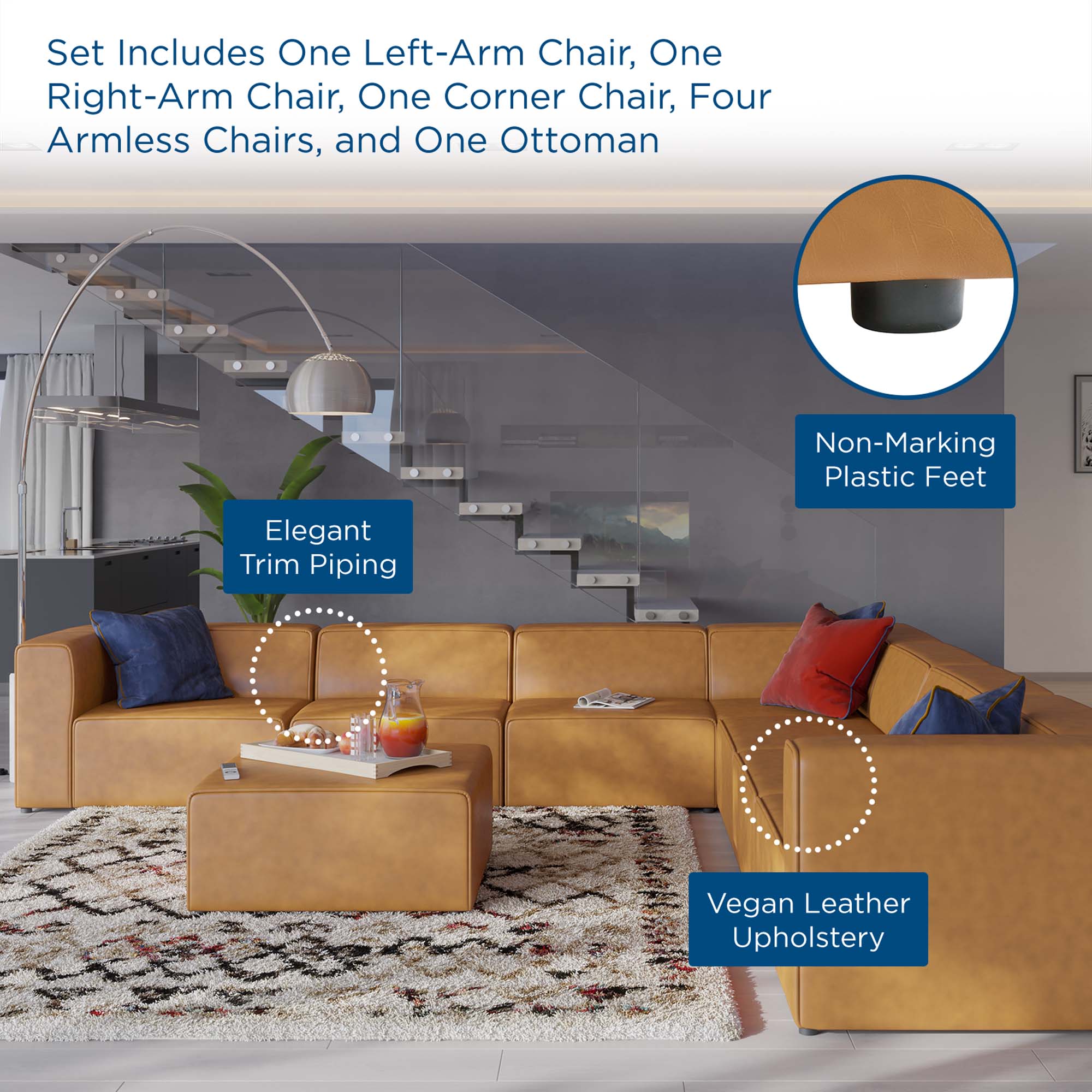 Modway Mingle 8-Piece Vegan Leather Sectional Sofa Set