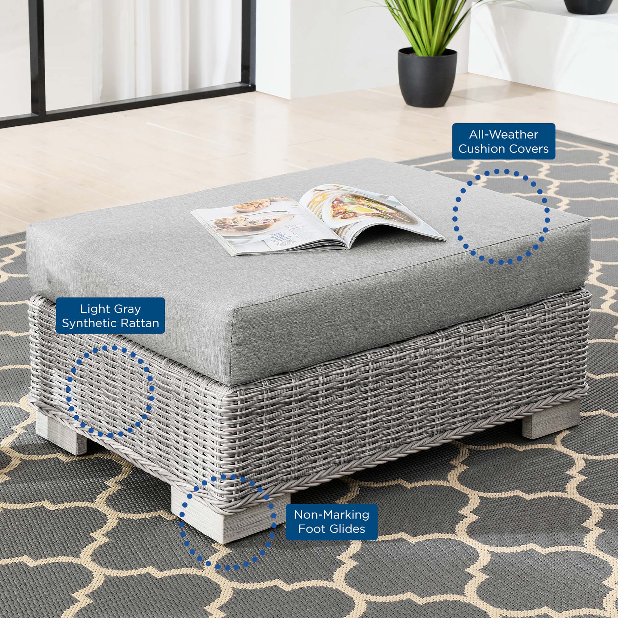 Modway Conway Outdoor Patio Wicker Rattan Ottoman